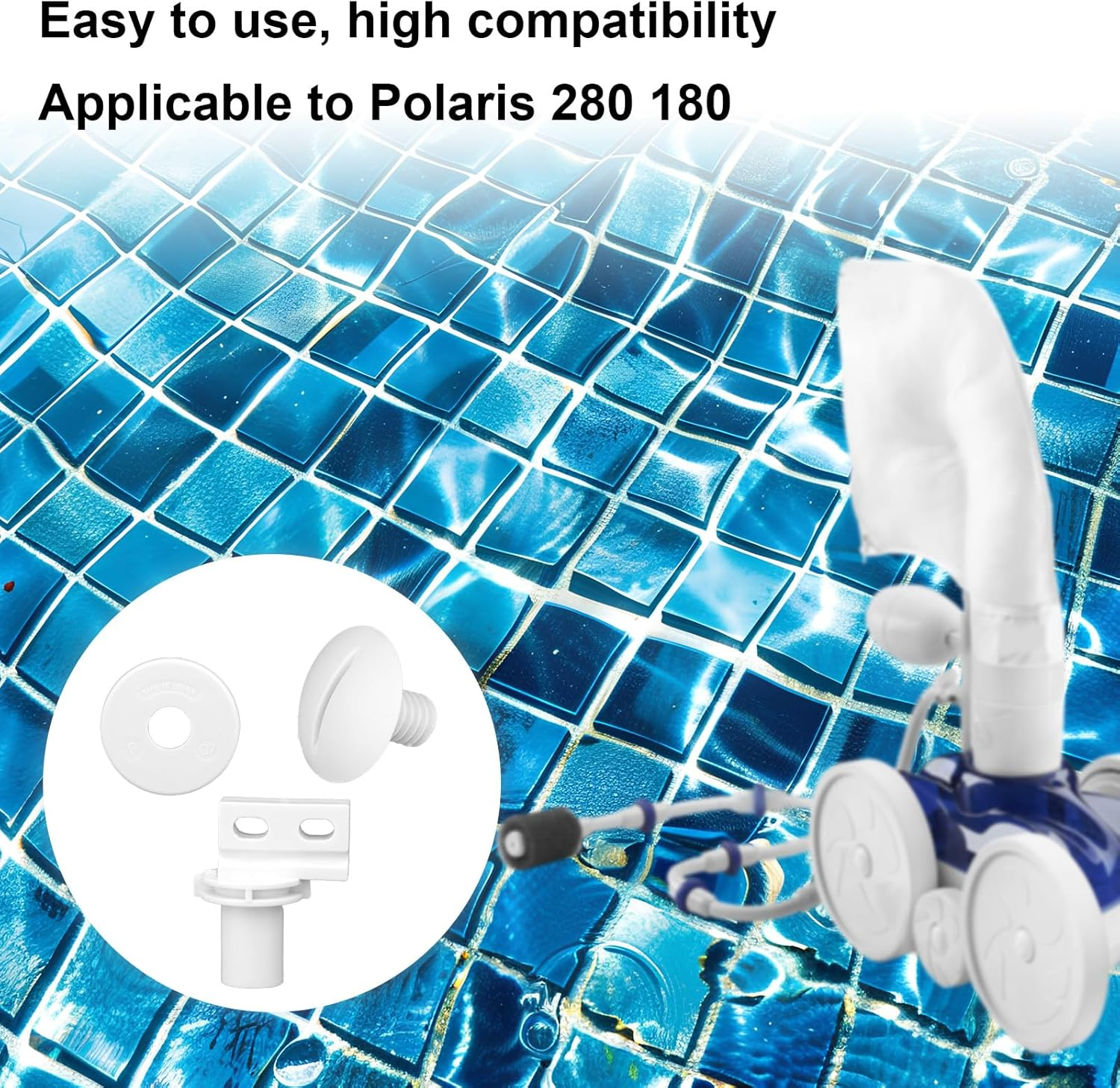 Lasuroa 6Pcs Pool Cleaner Rebuild Kit, Pool Cleaner Replacement Parts Compatible with Polaris 280 & 180 Smooth Rotation Including 2Pcs Rear Wheel Axle C65 2 Wheel Screw C55 and Washer C64 (White) image number 2