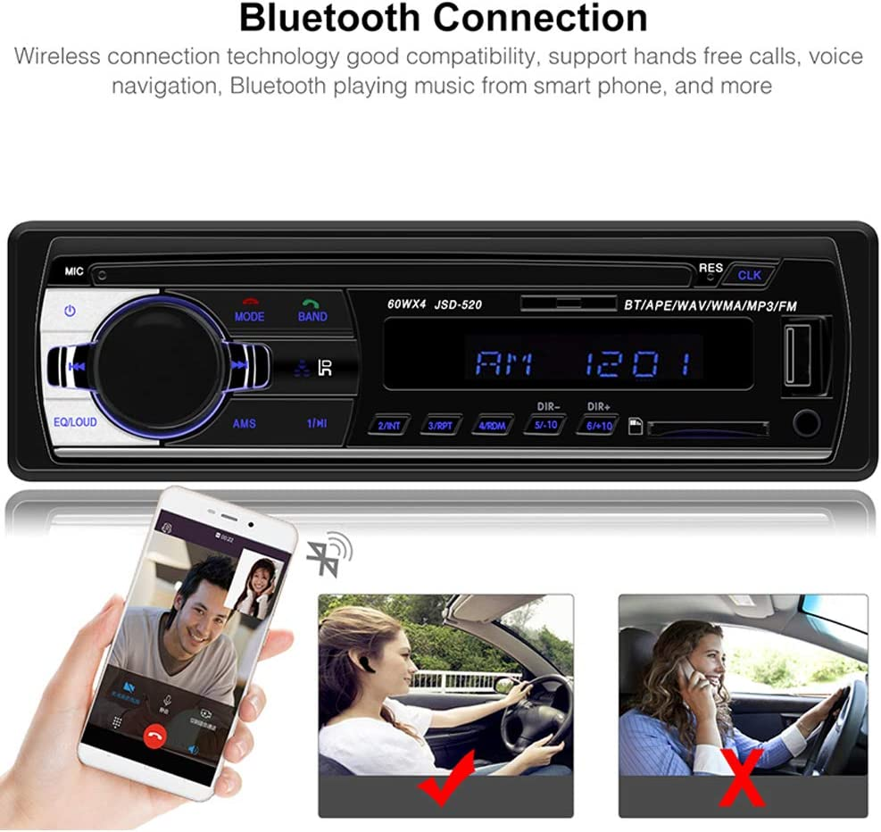 Polarlander Car Radio Audio USB/SD/MP3 Player Receiver Bluetooth Hands-Free with Remote Control Black 1 Din