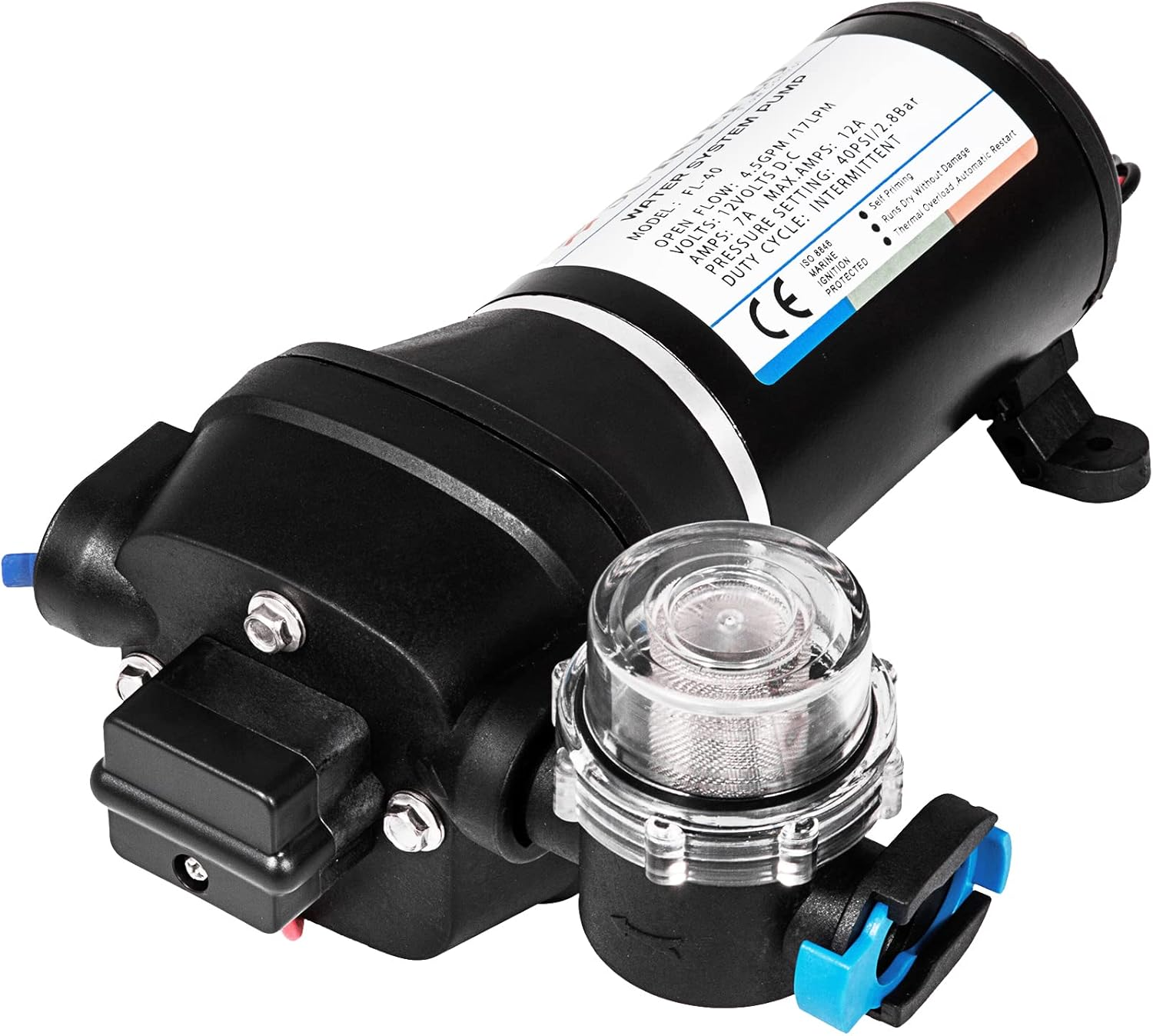 VEVOR Water Pressure Diaphragm Pump, 12V FL-40 High Pressure Diaphragm Water Pump, 40PSI Automatic Self Priming Water Pump, 17L/MIN Misting Booster Sprayer Diaphragm Pump for Caravan Boat RV Garden image number 6