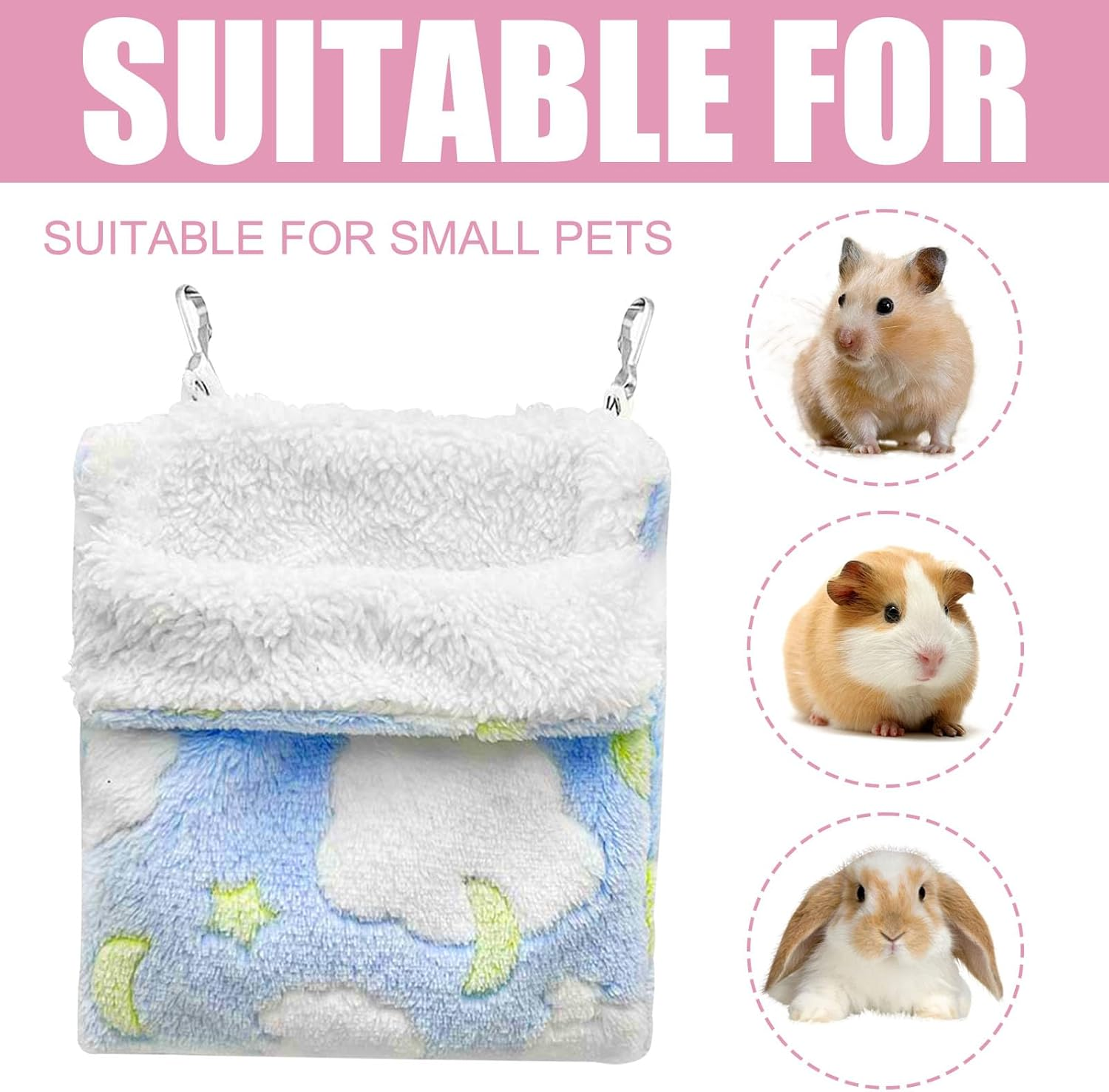 2 PCS Plush Rat Hammock, Warm Guinea Pig Hammock, Rat Hammocks for Cage, Hanging Hamster Hammock, Ferret Hammock Portable, Small Animals Cozy Sleeping Playing Hideaway (Pink,Blue) image number 3