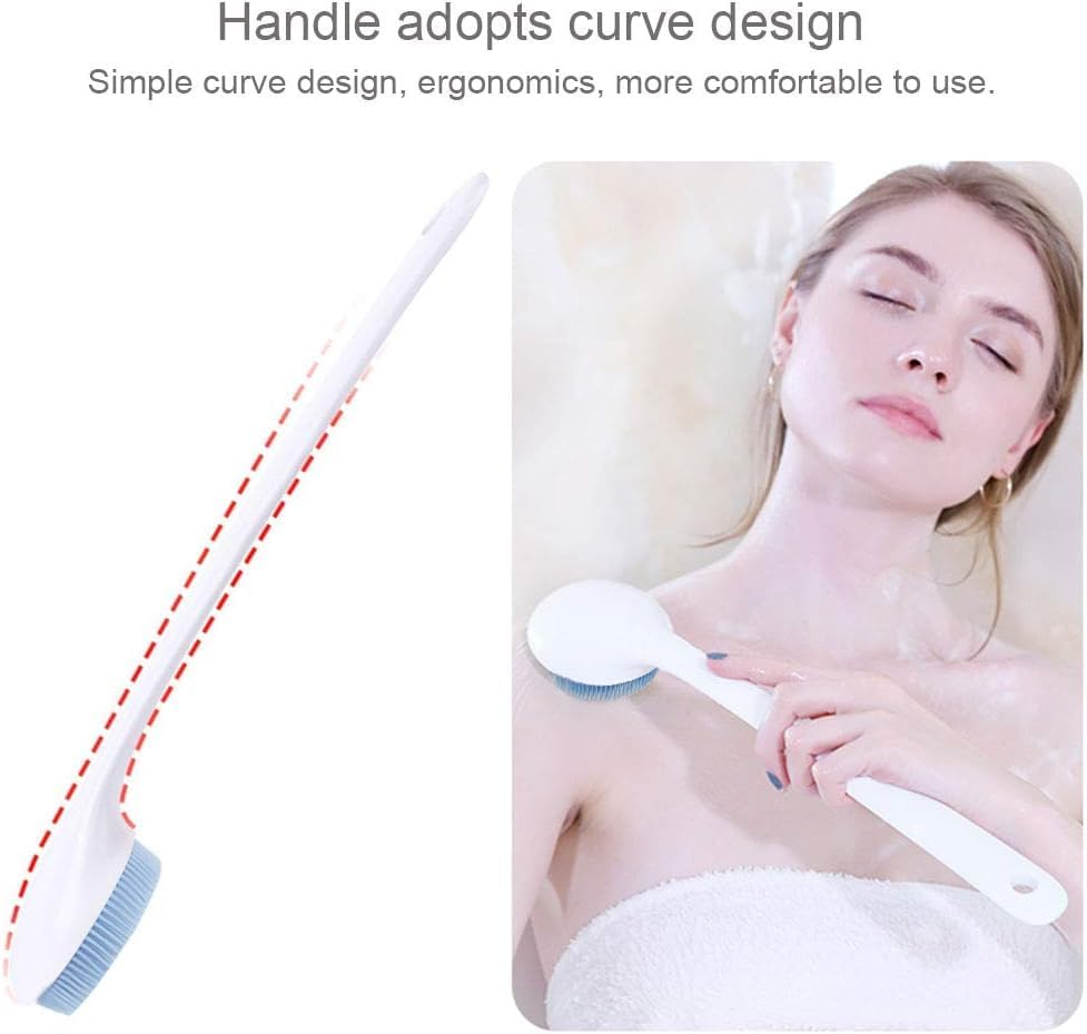 Silicone Back Brush with Long Handle, Bath Body Scrubber Brush for Shower with Soft Bristles, Perfect Back Exfoliation Brush for Men and Women, Non-Slip (Blue, One Size) image number 4