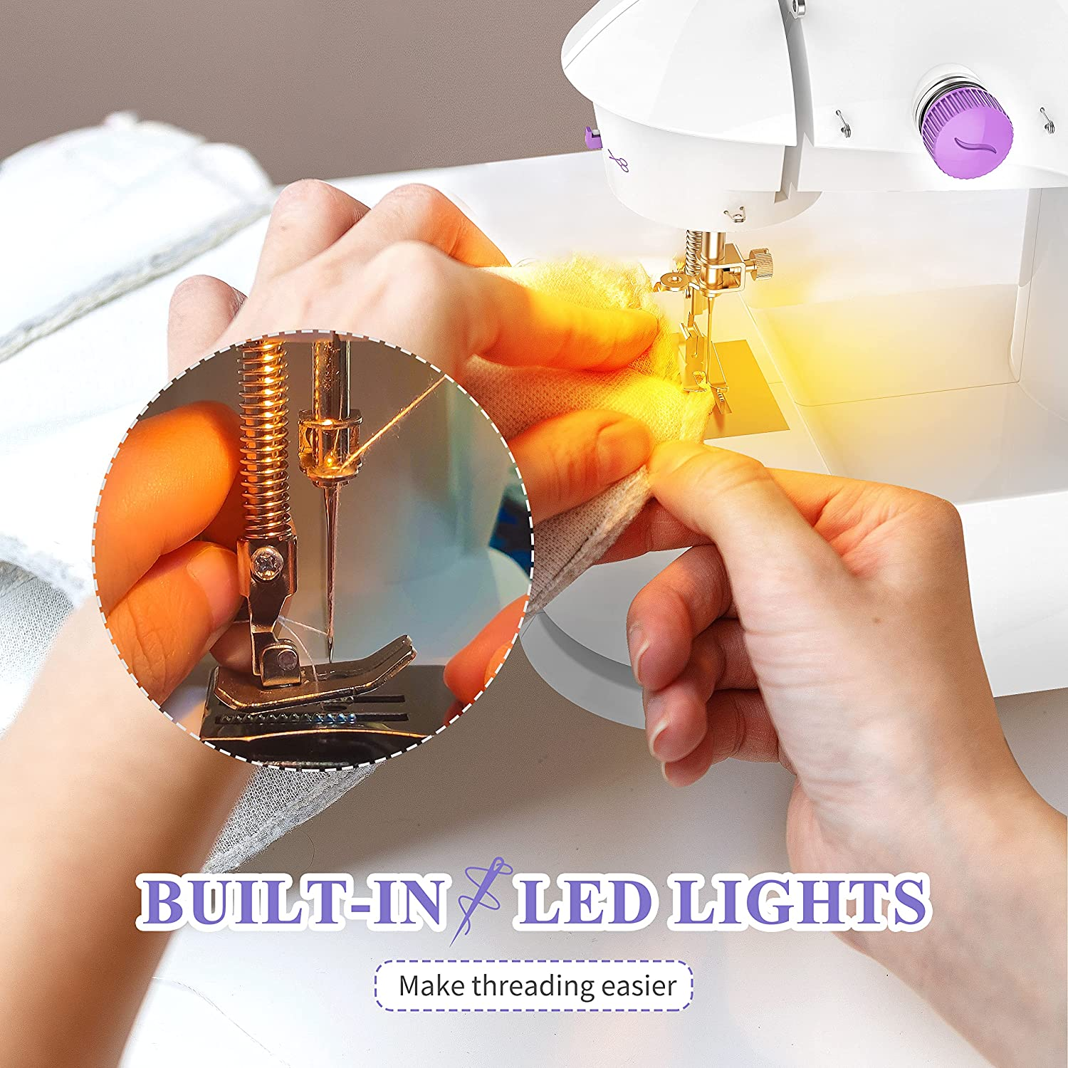 KPCB Tech Sewing Machine with 42Pcs Sewing Kit, Mini Sewing Machine with Foot Pedal & Extension Table, Dual Threads Electric Sewing Machines for Beginners