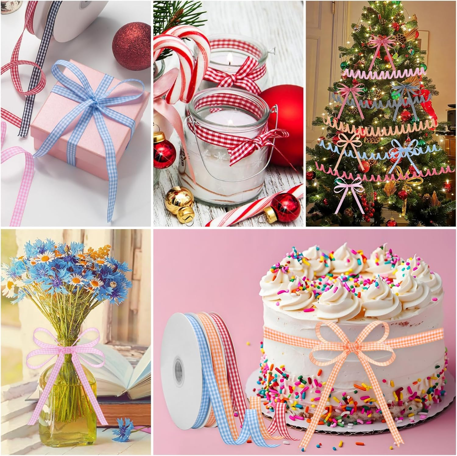 Gingham Ribbon, Black and White Plaid Checkered Ribbon 3/8 Inch X 50 Yards, Black Buffalo Checker Ribbons for Gift Wrapping, Hair Bows, Picnic, Crafts, DIY Accessories image number 3