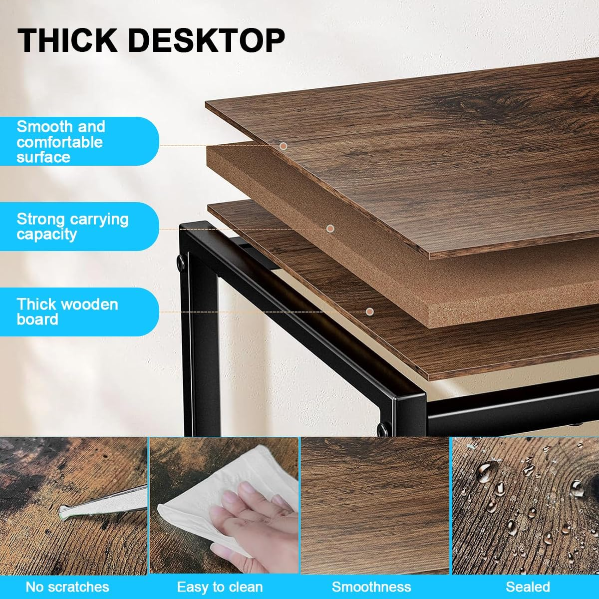 Computer Desk with Reversible Storage Shelves, Home Office Desk with Monitor Stand, Modern Simple Writing Table for Work Study Writing,100 * 45 * 76Cm