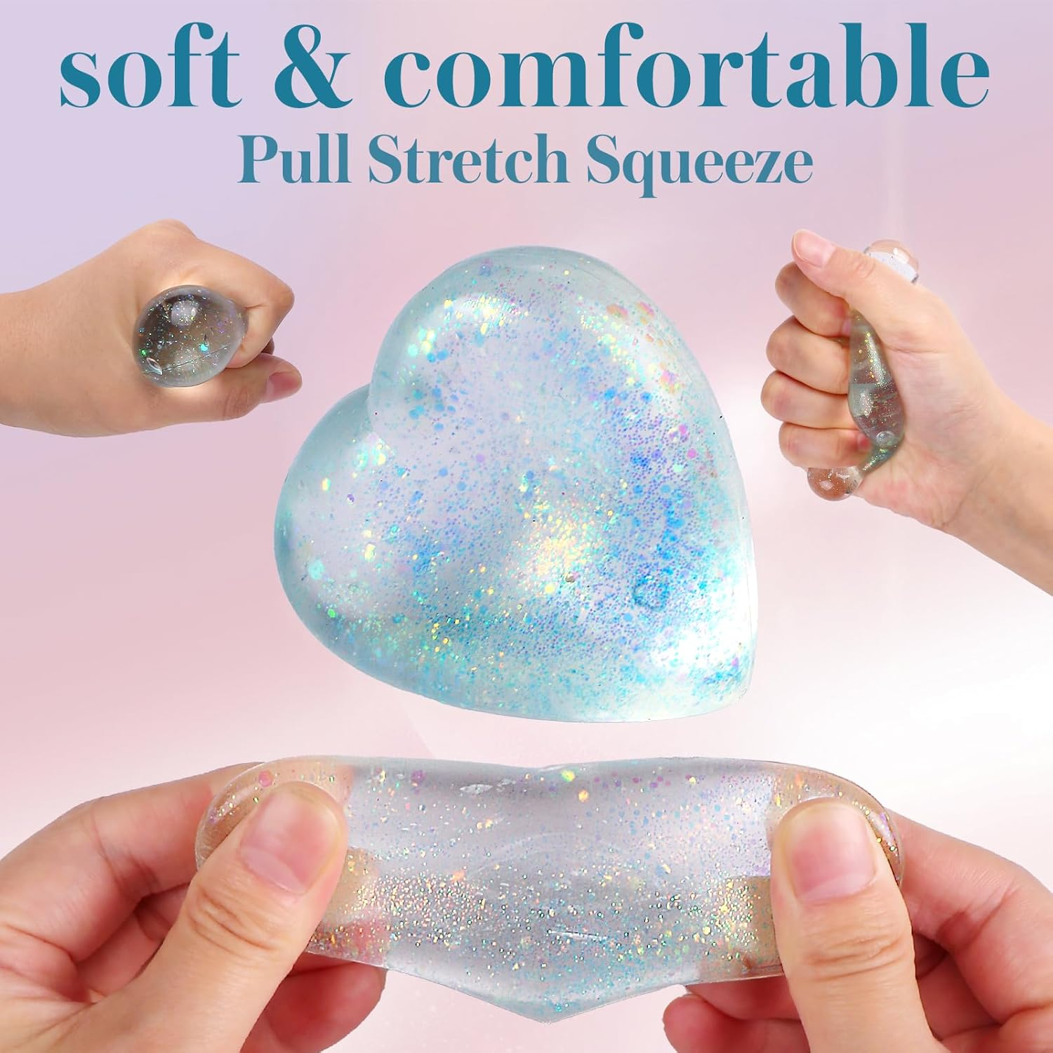 Heart Shape Stress Balls for Adult and Kids (Blue), Sugar Ball, Sensory Squishy Toys, Sugar Ball Fidget Toys, Love Shape Squishy Ball Squeeze Toy for Stress Relieve, Heart Stress Toys for Party Favors image number 3