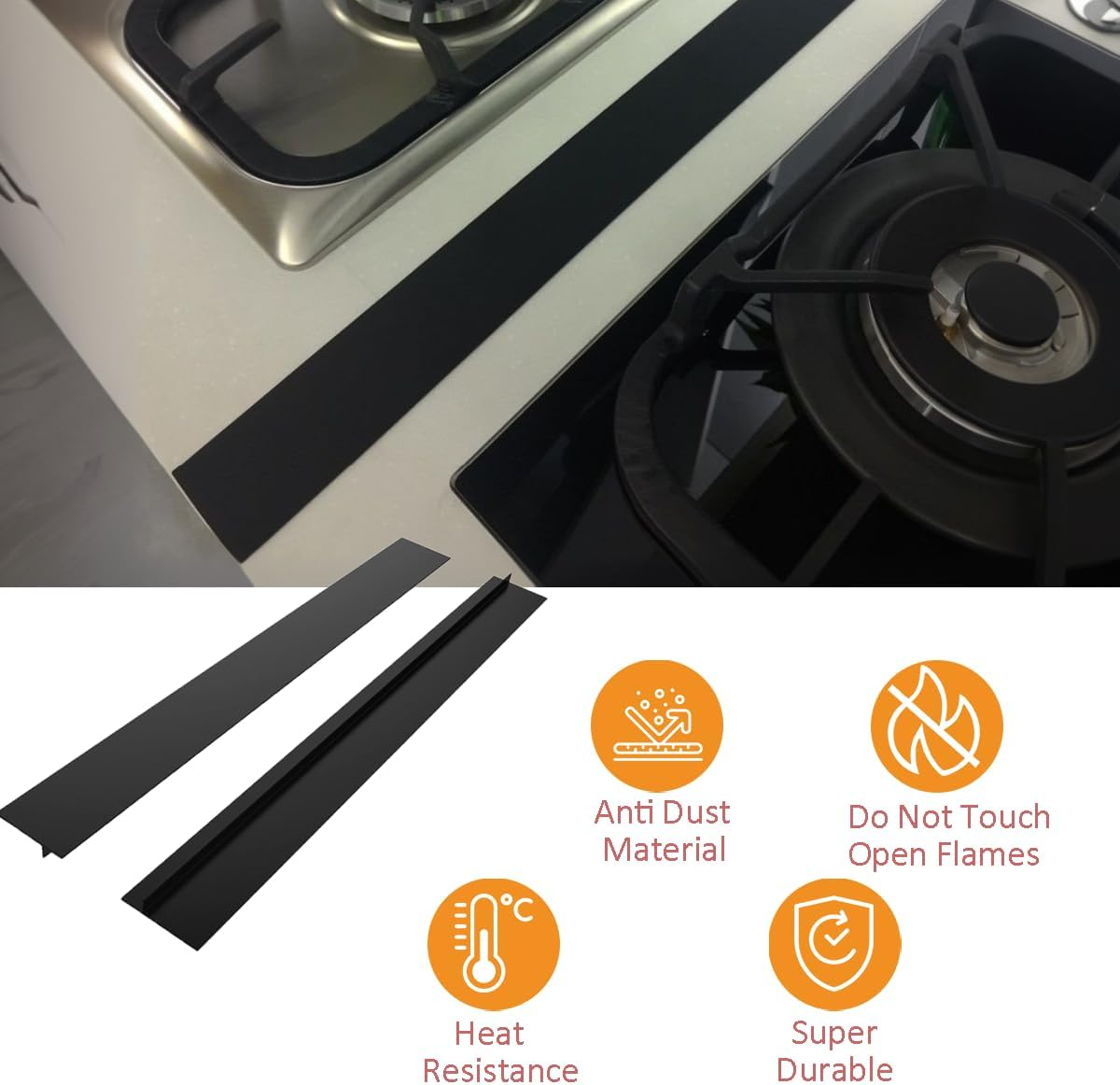 2 Pack Black Silicone Gap Covers - 21 Inches Flexible Kitchen Stove Gap Fillers for Countertop, Stovetop, Oven, Washer, Dryer - Easy to Clean, Food Grade Material image number 4