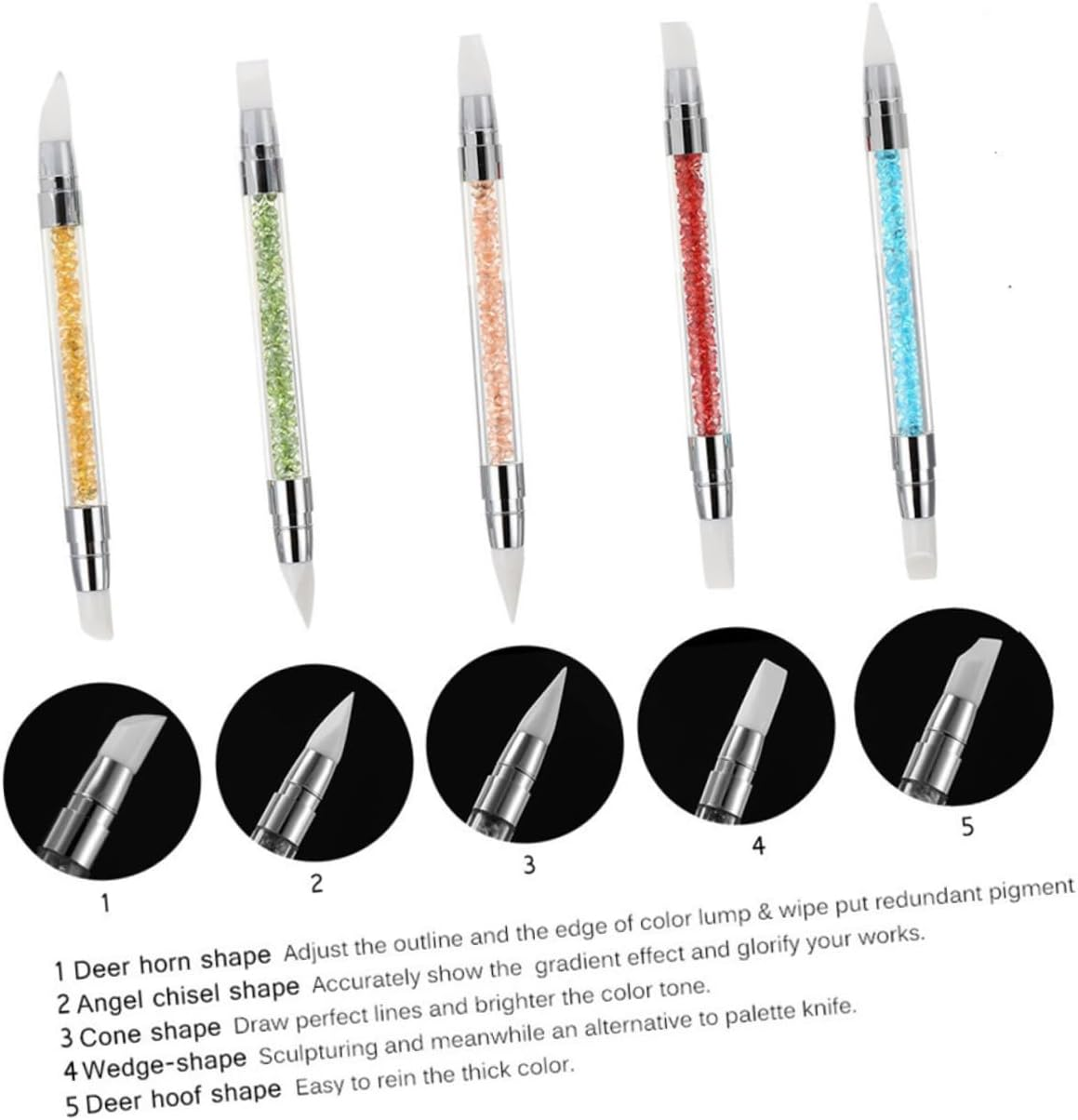 MUSISALY 5Pcs Nail Art Carving Pen Kit Silicone Double Head Painting Tools for Effect Nails Random Color