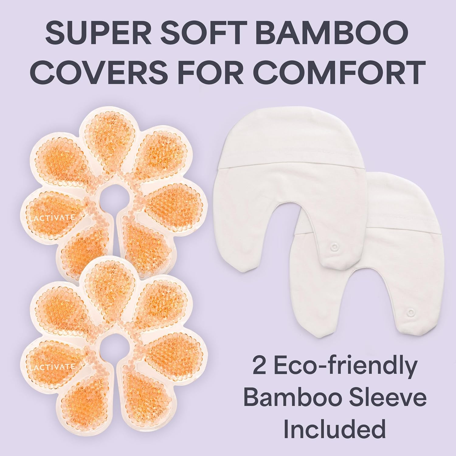 Lactivate Breast Ice Pack & Heat Pack &ndash; Set of 2 Reusable Hot & Cold Gel Bead Nursing Pads with 4 Soft Bamboo Covers for Breastfeeding Relief and Pumping Support - Breastfeeding Therapy Packs image number 4