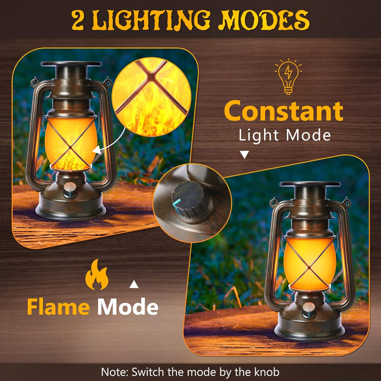 Toodour 2 Pack Hanging Solar Lantern Outdoor - Solar Vintage Lantern with Flickering Flame, 2 Modes Waterproof Hanging Outdoor Lights for Camping, Patio, Deck, Yard, Path, Outdoor Decorations image number 1