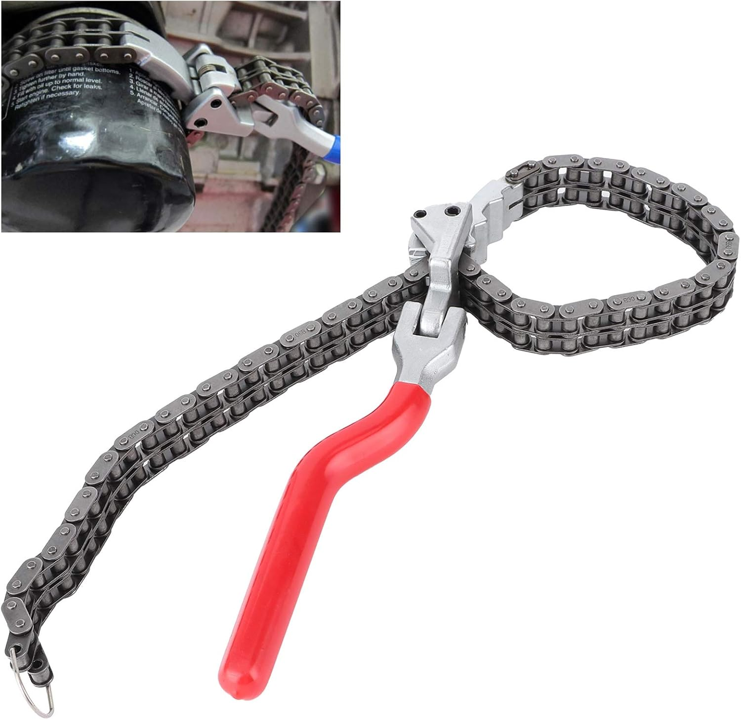 Oil Filter Wrench, 13.8In Universal Adjustable Oil Filter Pliers with 20.5In Chain, Chain Type Wrench Spanner for 2.4‑6.3In Diameter Canister‑Type Filters, Auto Repairing Removal Tool