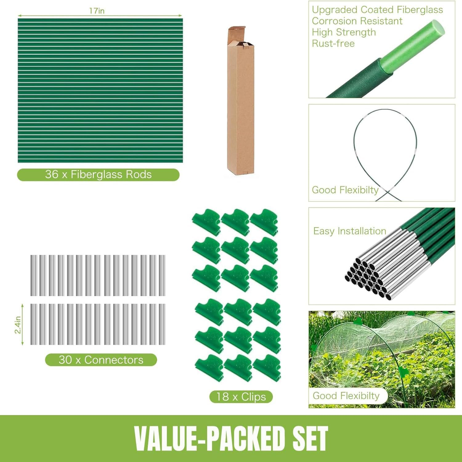 Greenhouse Hoops Grow Tunnel 6 Sets of 8.5 FT Long Garden Hoops, Rust-Free Fiberglass Garden Hoops Frame for Garden Netting Raised Bed Plant Shade Cloth Row Cover, DIY Plant Support Garden Stakes image number 4