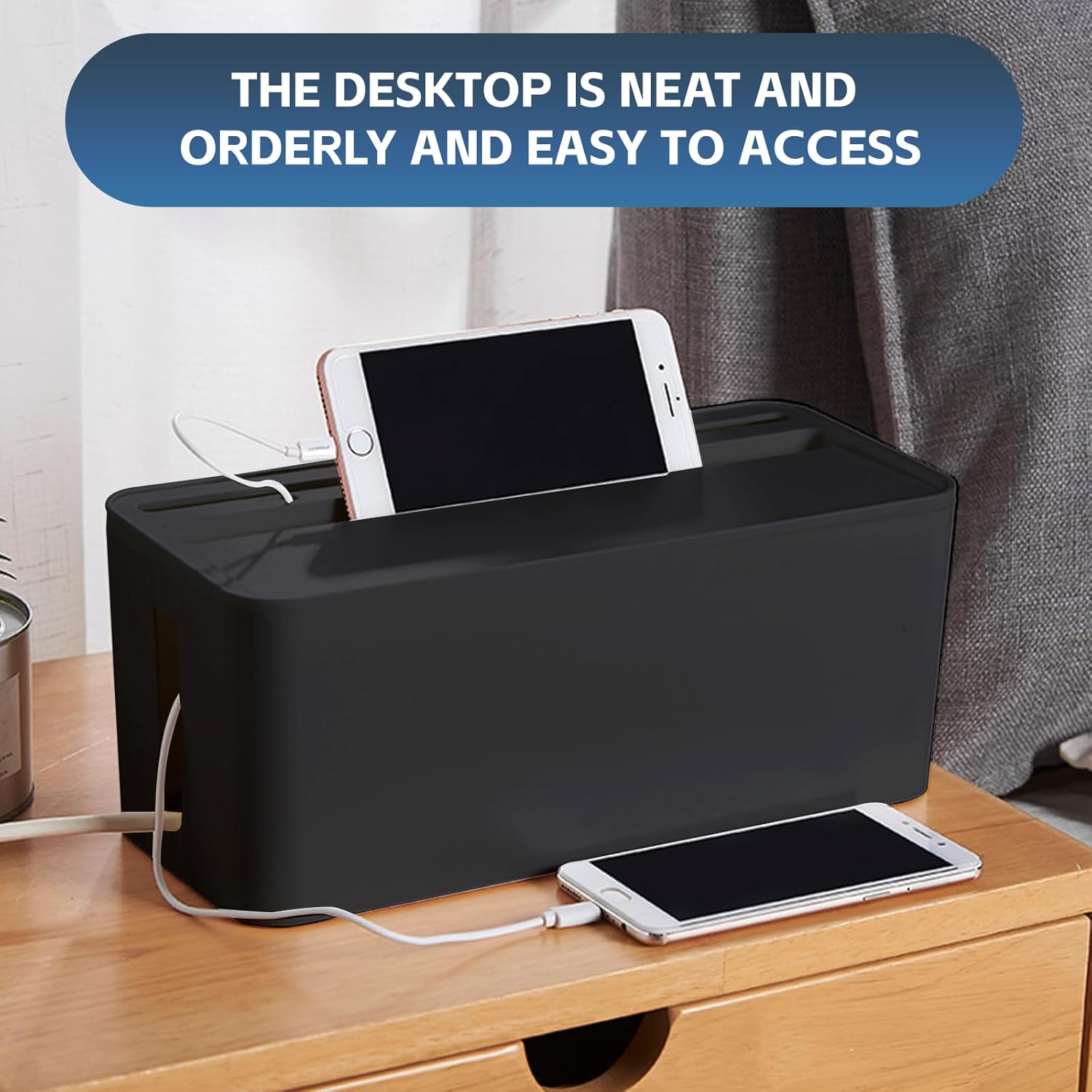 Black Cable Management Box Bundle Complete Set with 10 Cable Ties 5 Thumb Cable Clips - Ideal for Homes, Offices, and Entertainment Setups image number 5