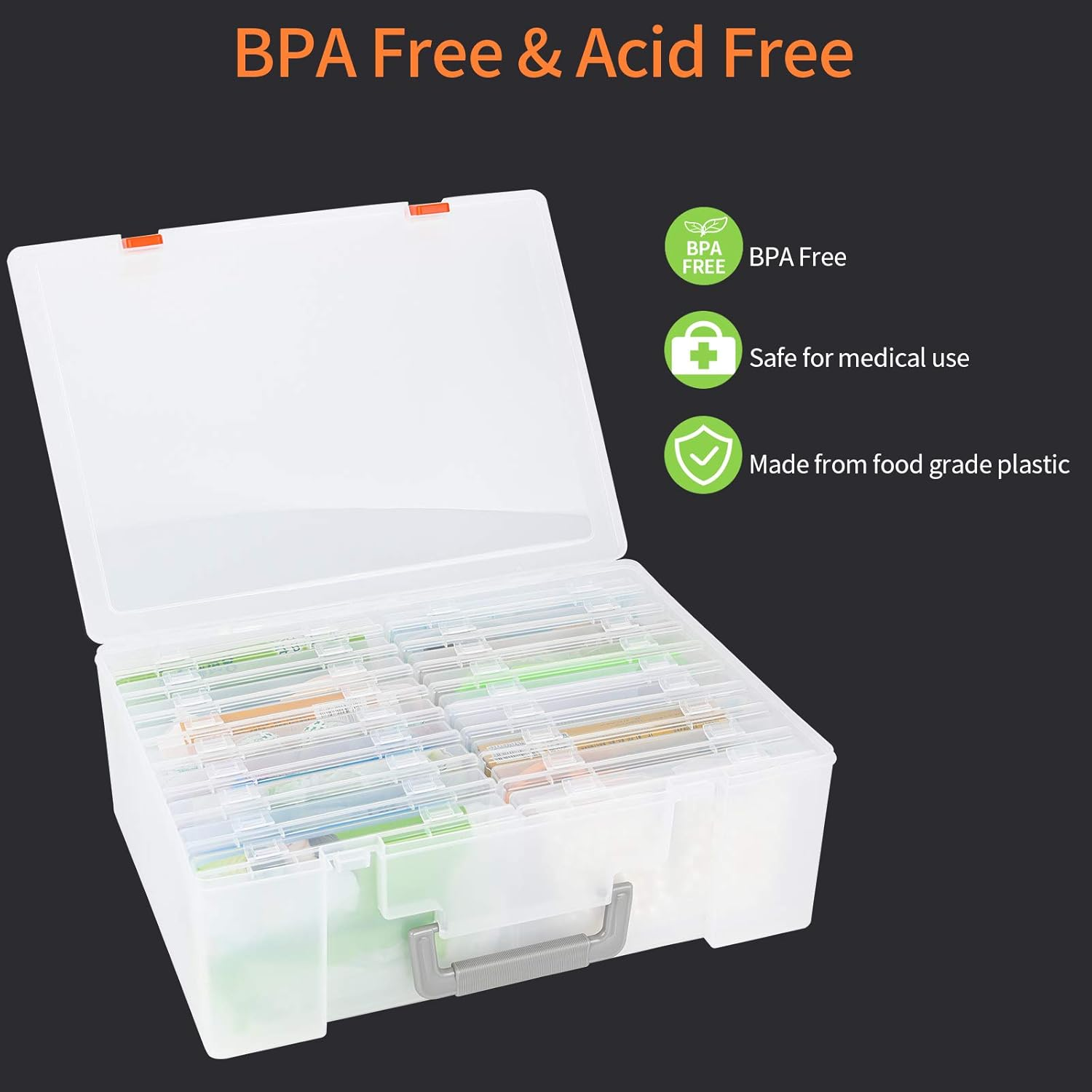 Photo Storage Box 4X6, 18 Inner Extra Large Organizer Acid-Free Photo Keeper Storage Case, Plastic Craft Storage Box for Stickers Stamps Seeds (Clear, 18 Boxes) image number 1