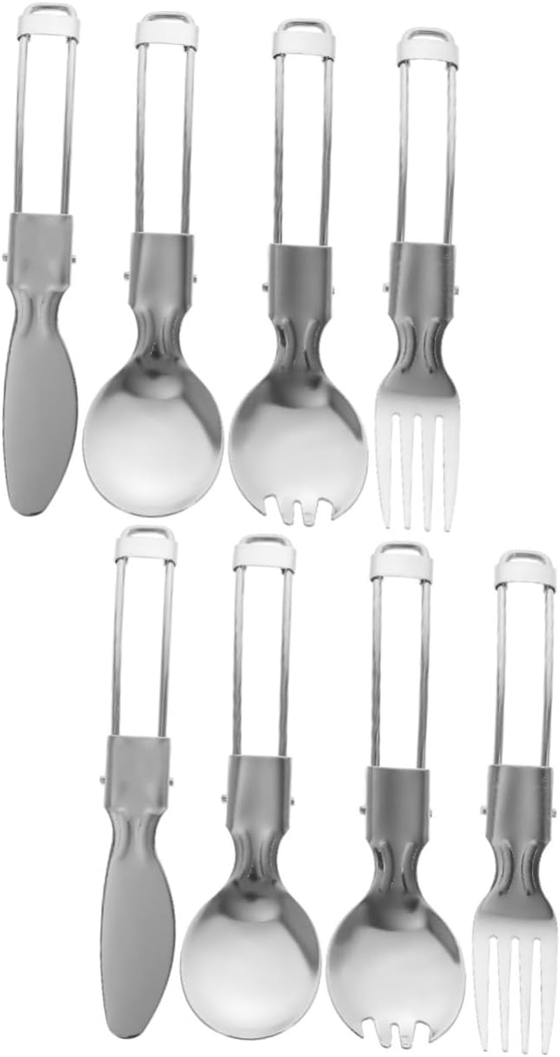 2Sets Travel Folding Cutlery Stainless Steel Utensils Reusable Picnic Silverware Compact Dinnerware for Camping Hiking Outdoor Adventures