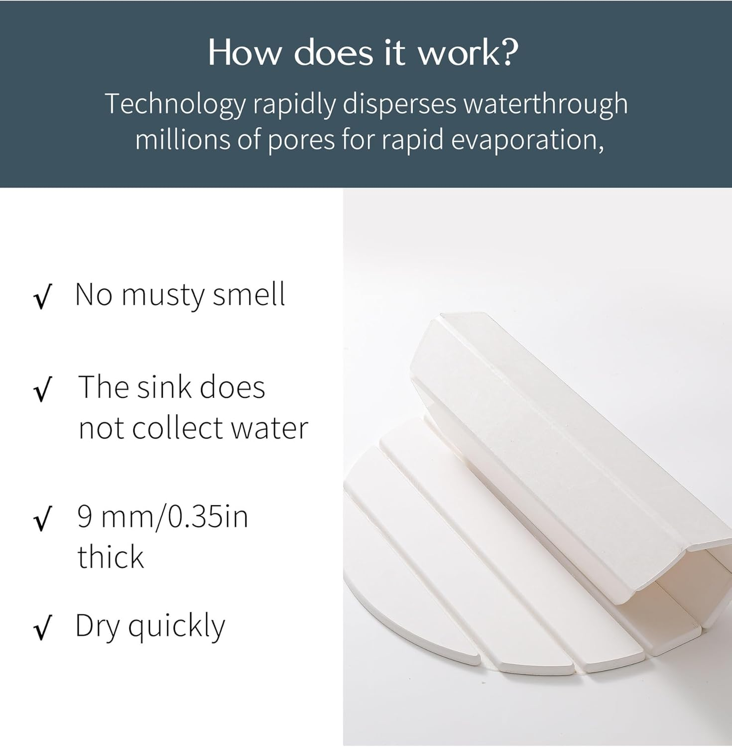 Diatomaceous Earth Dish Drying Mat, 23 X 15 Inches, Large Stone Kitchen Counter Mat,Stone Drying Mat Fast Drying (White, Oval) image number 6