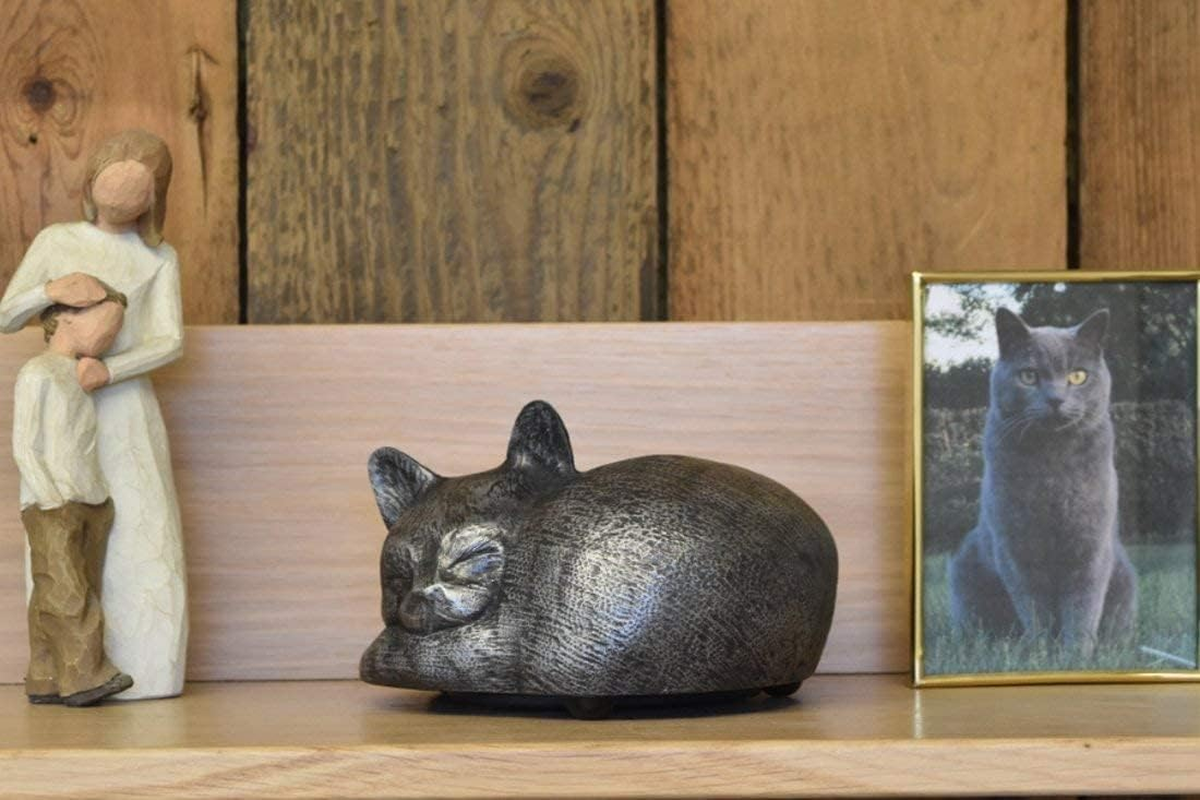 Rainbowbridge at Peace Cat Urn for Ashes - Handcrafted Cat Memorial - Pet Urn Suitable for Indoor & Outdoor Use