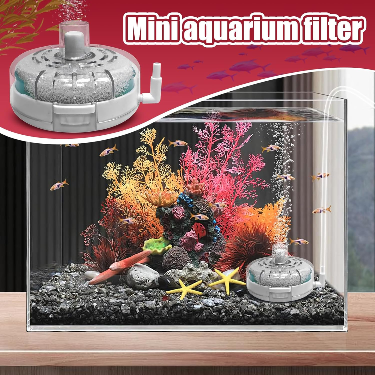 Mini Aquarium Filter | Small Fish Filter | Purifier Pump Aerator for Terrarium Saltwater Breeding Turtle Pond Shrimp Applications image number 2