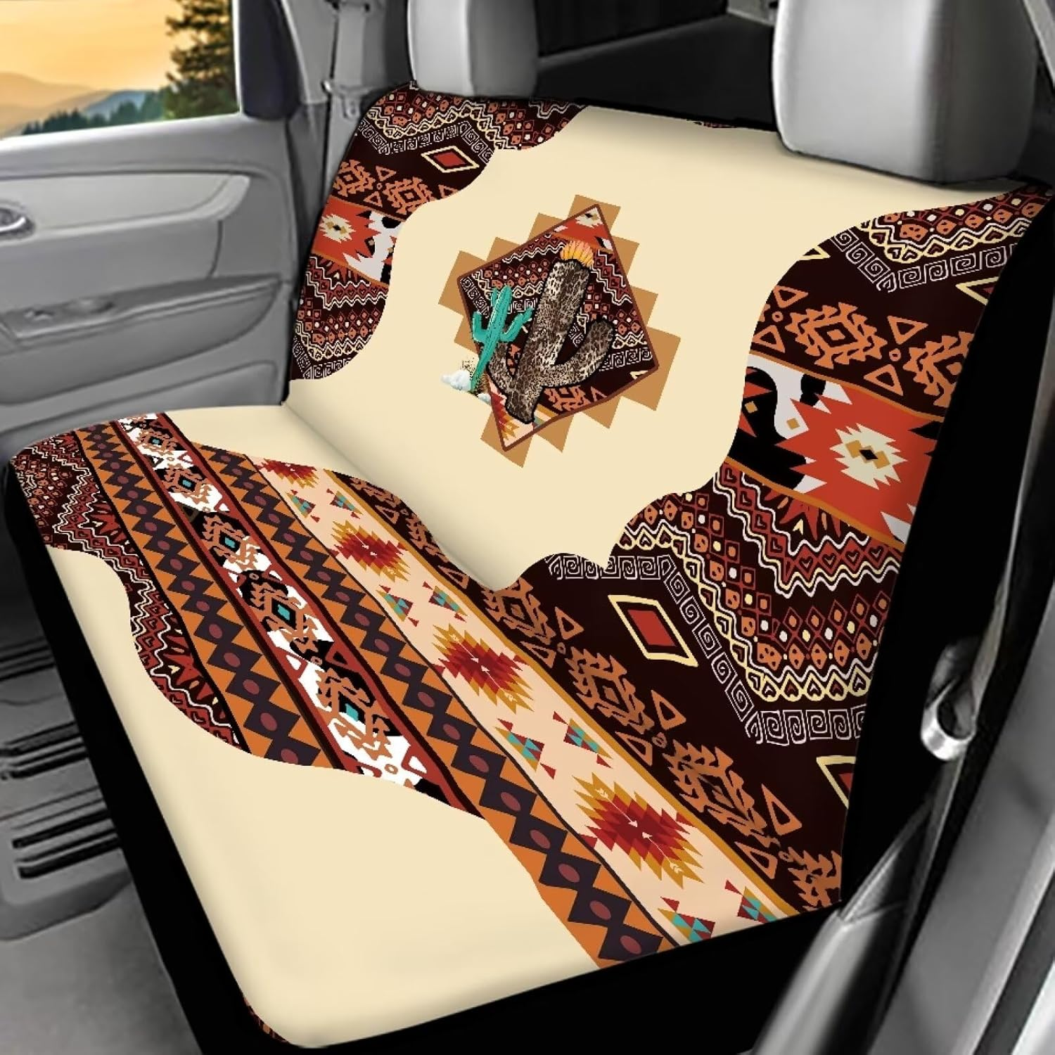 WELLFLYHOM Native Deer Car Seat Covers Rear Bench Seat Cover Aztec Tribal Car Accessories Universal Rear Seats Protective Cover for Trucks SUV