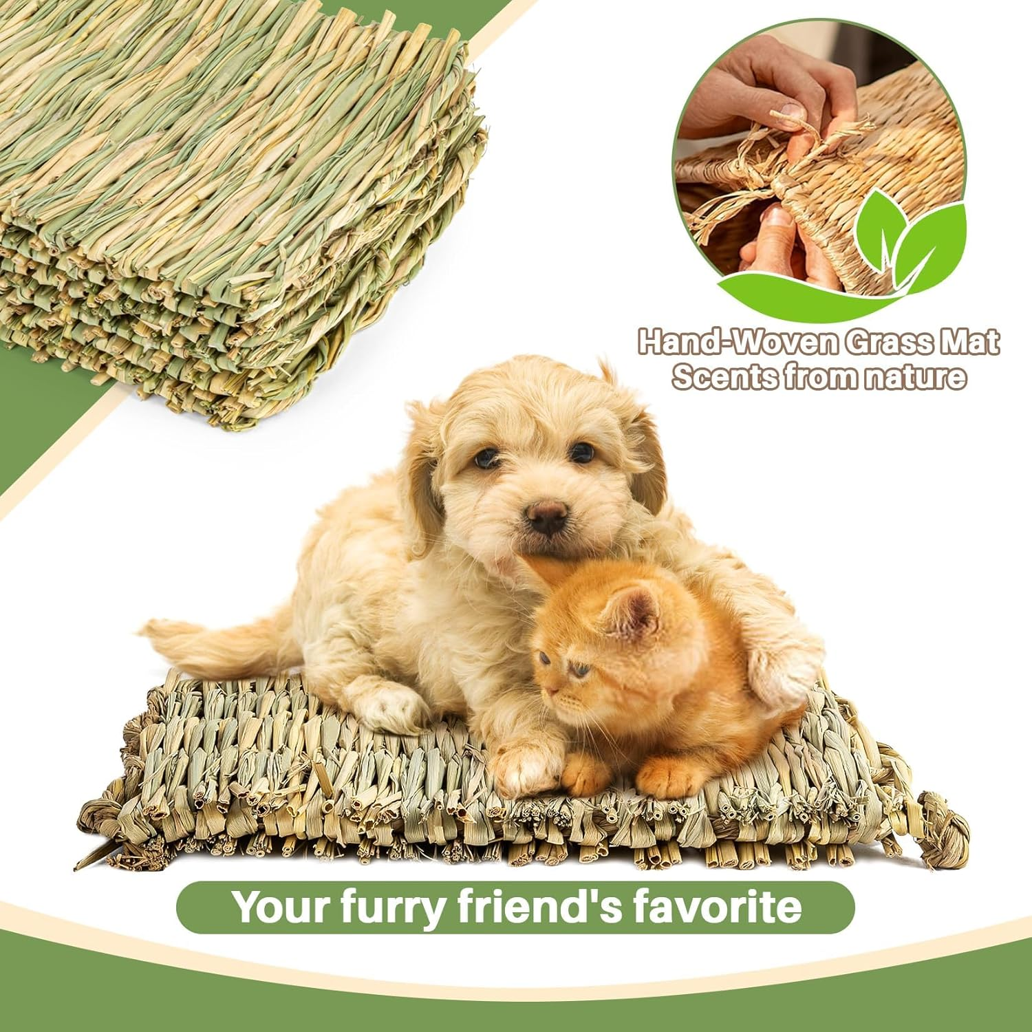 2 PCS Rabbit Grass Mats - Natural Hay Woven Bunny Rabbit Bad Cage Mats Pet Bedding Cooling Sleeping Nesting & Toys for Hamster Bunny Chinchilla Guinea Pig Mouse Bird and Other Small Animal image number 6