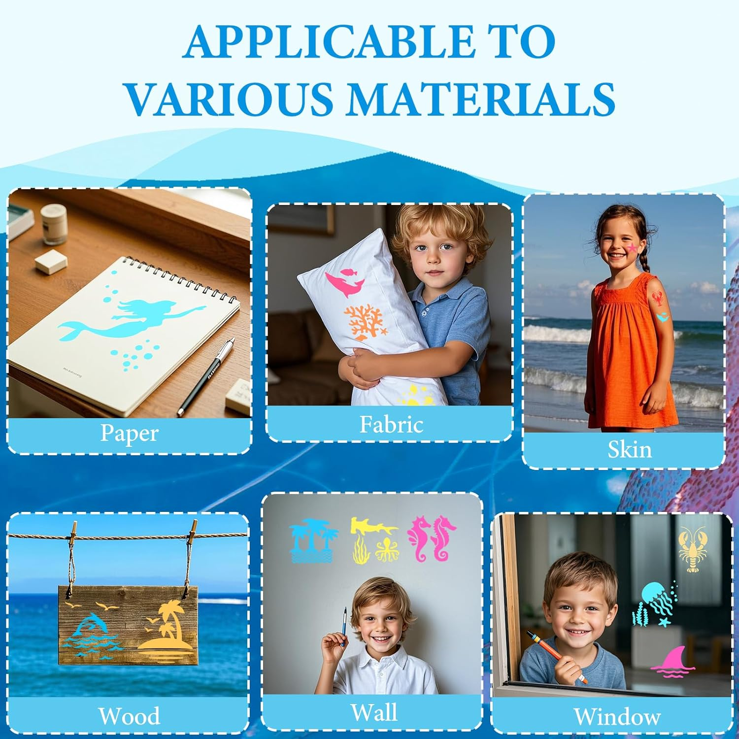 Dayker 36PCS Ocean Creatures Stencils, Reusable Plastic Sea Animal Pattern Drawing Templates, Marine Life DIY Craft with 1PC Metal Ring, for Painting on Furniture, Fabric, Wall, Home Decor image number 4