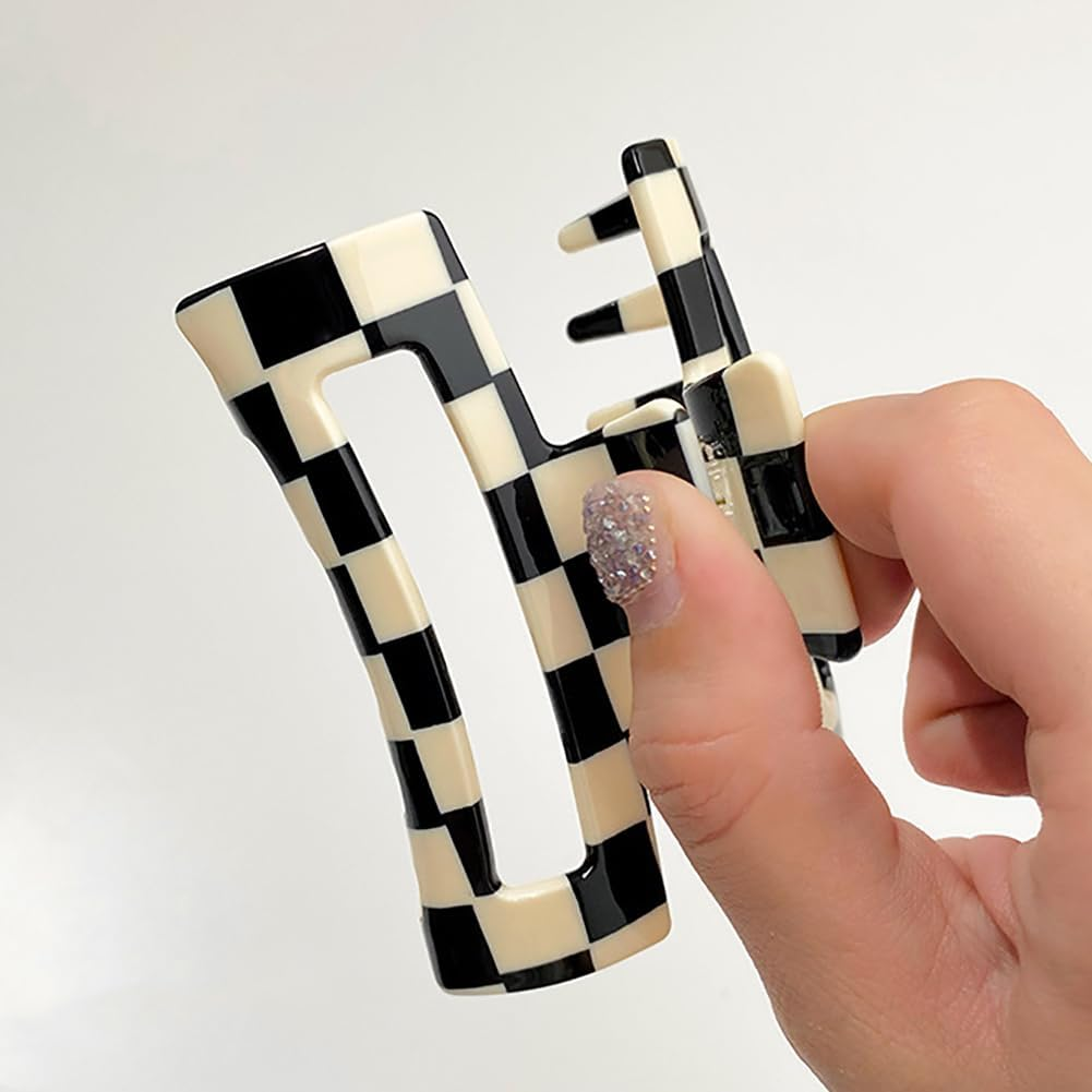 4 Pieces Plaid Hair Claws Large Small Cute Non-Slip Black Tortoiseshell Hair Clips Aesthetic Hair Accessories for Girls and Women image number 6