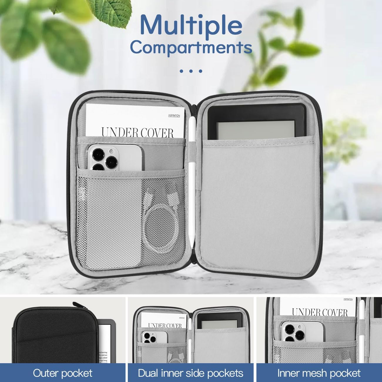 Vinabilia 6-7 Inch Protective Sleeve Carrying Case for All-New 6" Kindle 11Th Gen 2022/10Th Gen 2019/8Th Gen 2016, 6.8" Kindle Paperwhite 11Th/10Th Gen 2021/2018, Kindle Oasis E-Reader, Black - Blooming Bouquet image number 4