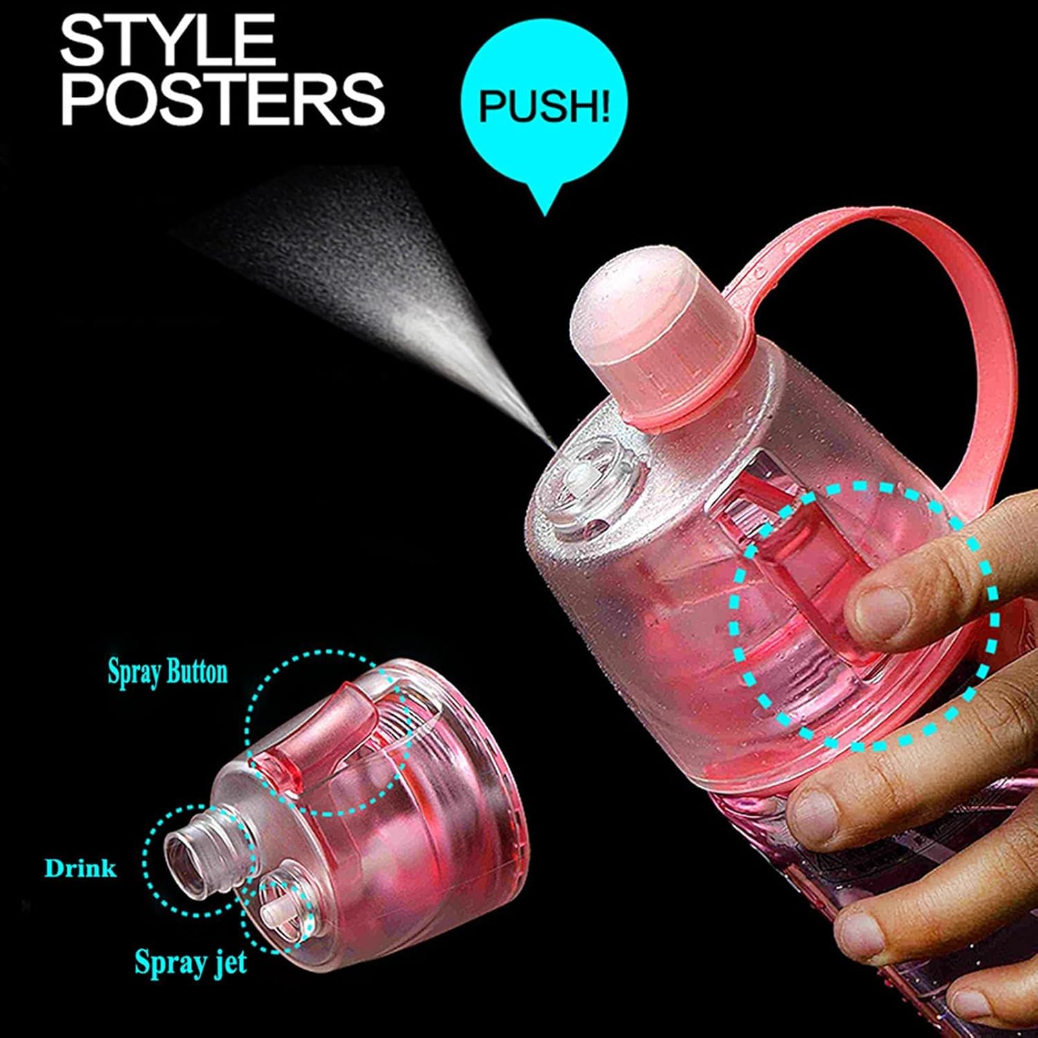 Water Bottle Mister | 600Ml Spray Water Cup | 2-In-1 Portable Misting Sports Bottle for Gym Running Cycling, Mist and Sip Function - Blue image number 4