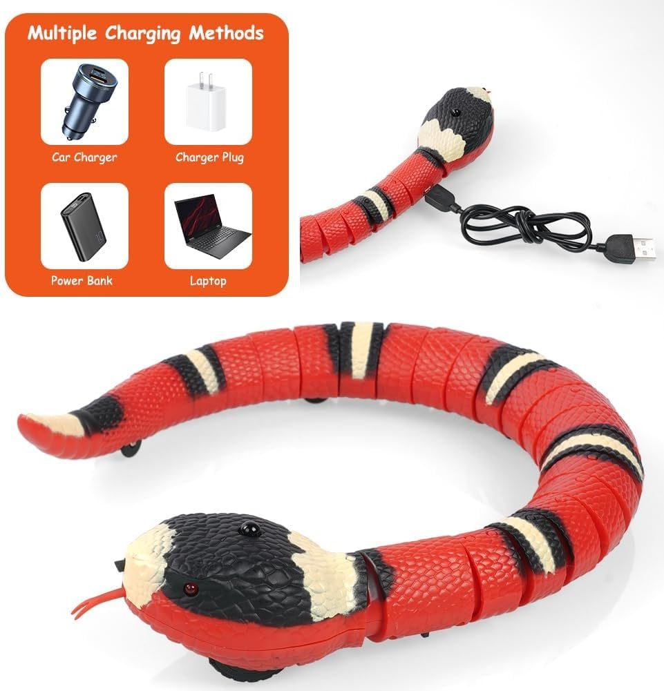 Adiwo Smart Sensing Snake Toy, Electric Cat Snake Toy, USB Simulation Snake Cat Interactive Toys, Retractable Tongue & Swinging Tail, Party Halloween Tricky Realistic Fake Snake Toy for Cats Dogs Pet image number 3