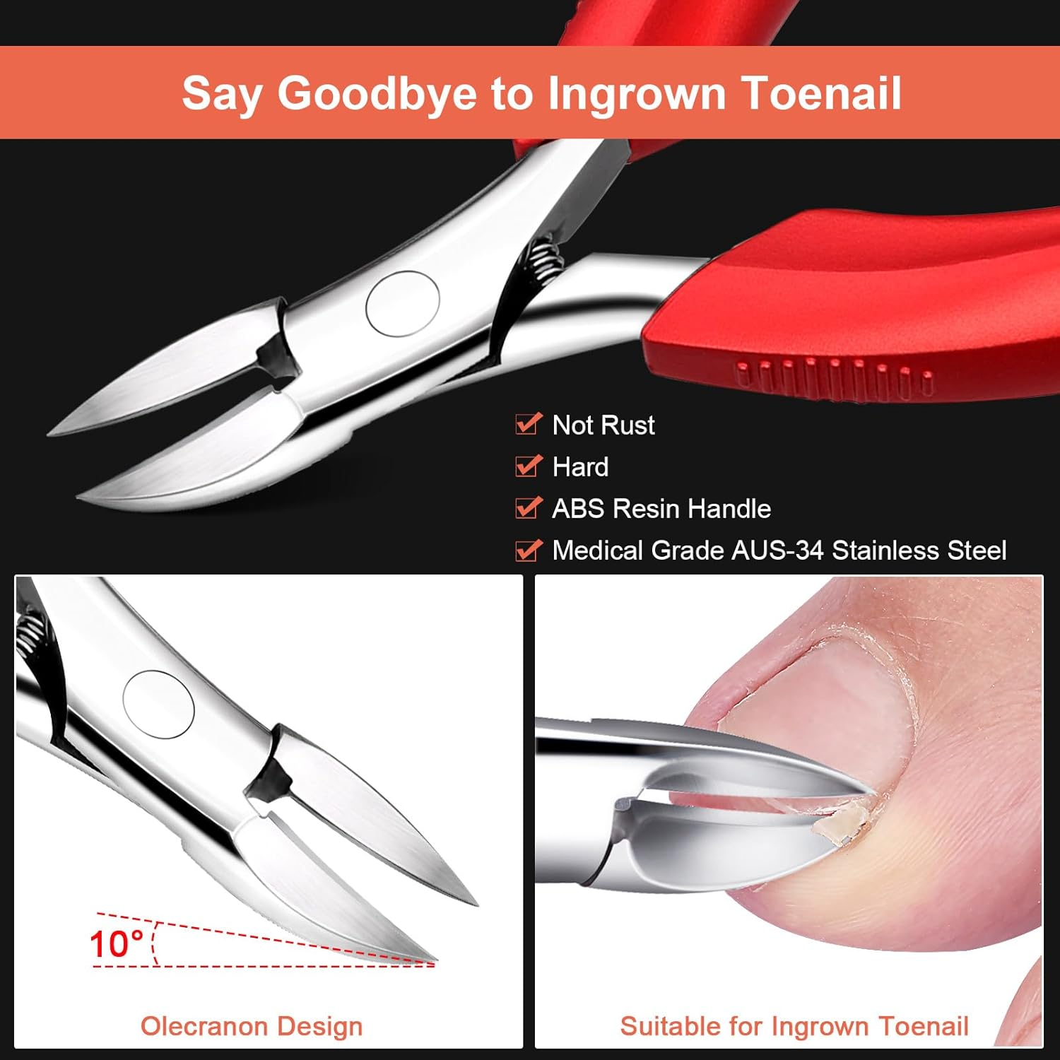 Orelex Nail Scissors, Nail Cutter for Ingrown and Curly Nails, Fingernail Clipper with Nail File, Ergonomic Comfort Grip, Professional Stainless Steel image number 4