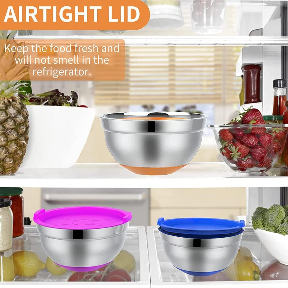 Mixing Bowls with Airtight Lids, 5-PCS Stainless Steel Bowls Set, Non-Slip Bottoms, Size 1.23/1.76/2.2/3/3.6QT, Great for Mixing, Baking and Serving image number 1