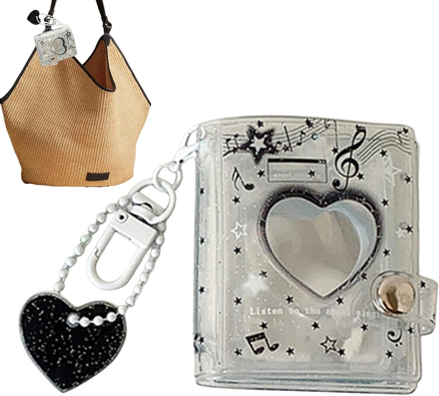 Picture Keychain - Small 12-Pockets Heart Bag Charm,2 Inch Picture Card Holder Key Chain,For Graduation Valentine Day Birthday Travel School Backpack Bags Wallet Kids Adults