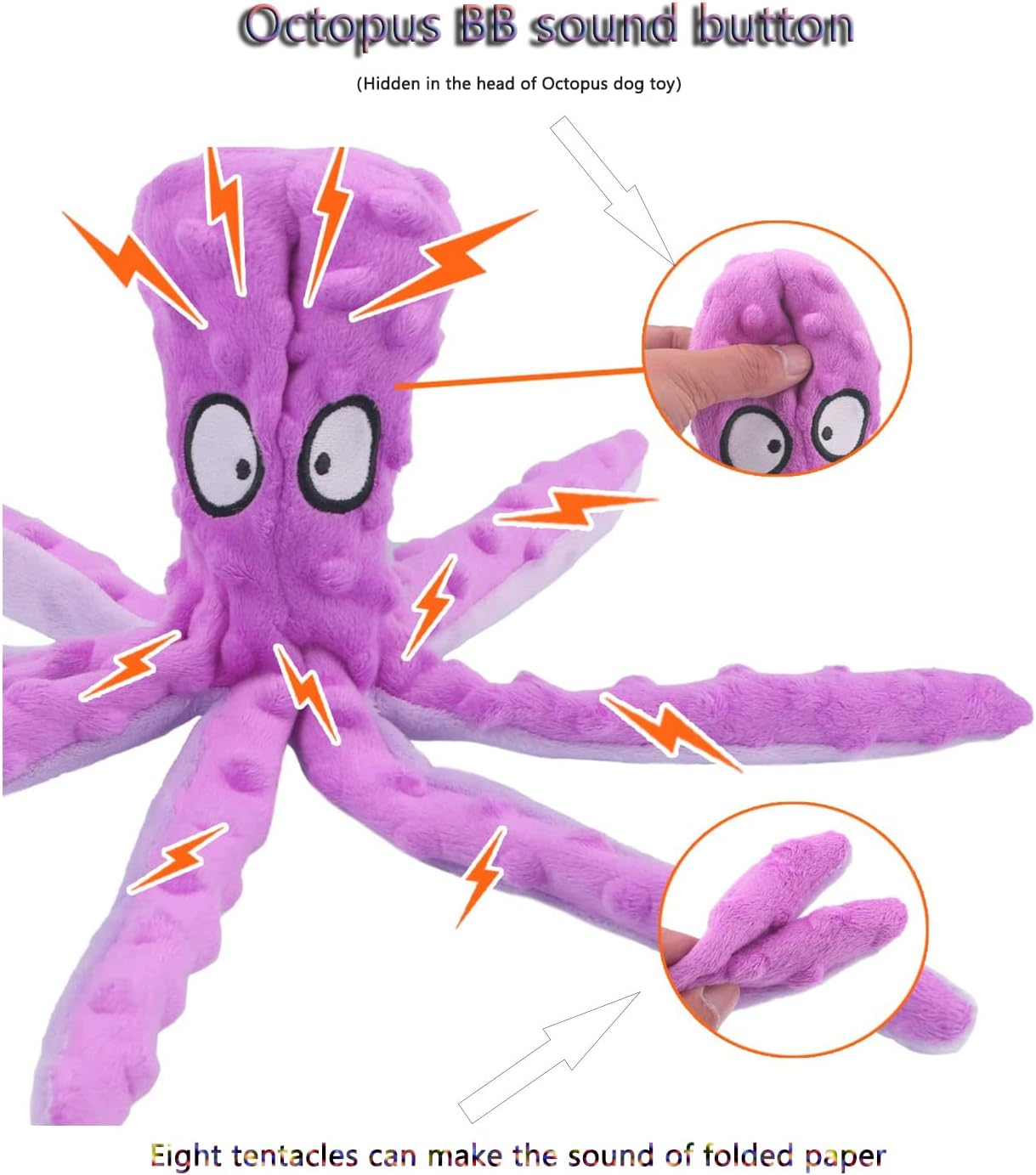 Octopus Dog Toys, No Stuffing Squeaky Dog Toys Interactive Octopus Dog Chew Toys with Crinkle Paper for Small Medium Dogs Playing and Training (Purple) image number 4