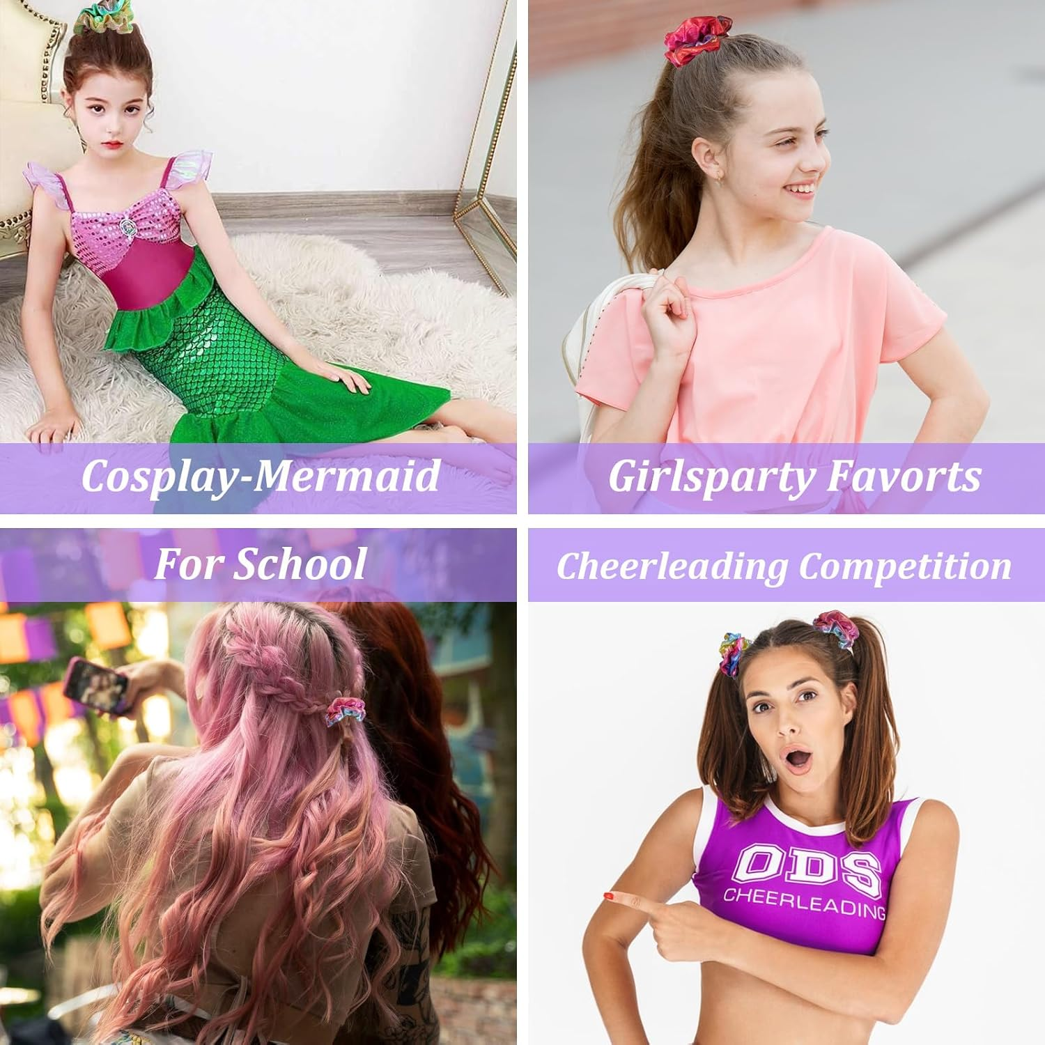 Qfgasre 24Pcs Scrunchies for Women Shiny Metallic Elastic Hair Bands Scrunchy Rainbow Hair Scrunchies Colorful Hairs Ties for Women Gymnastics Birthday Party Favors image number 1