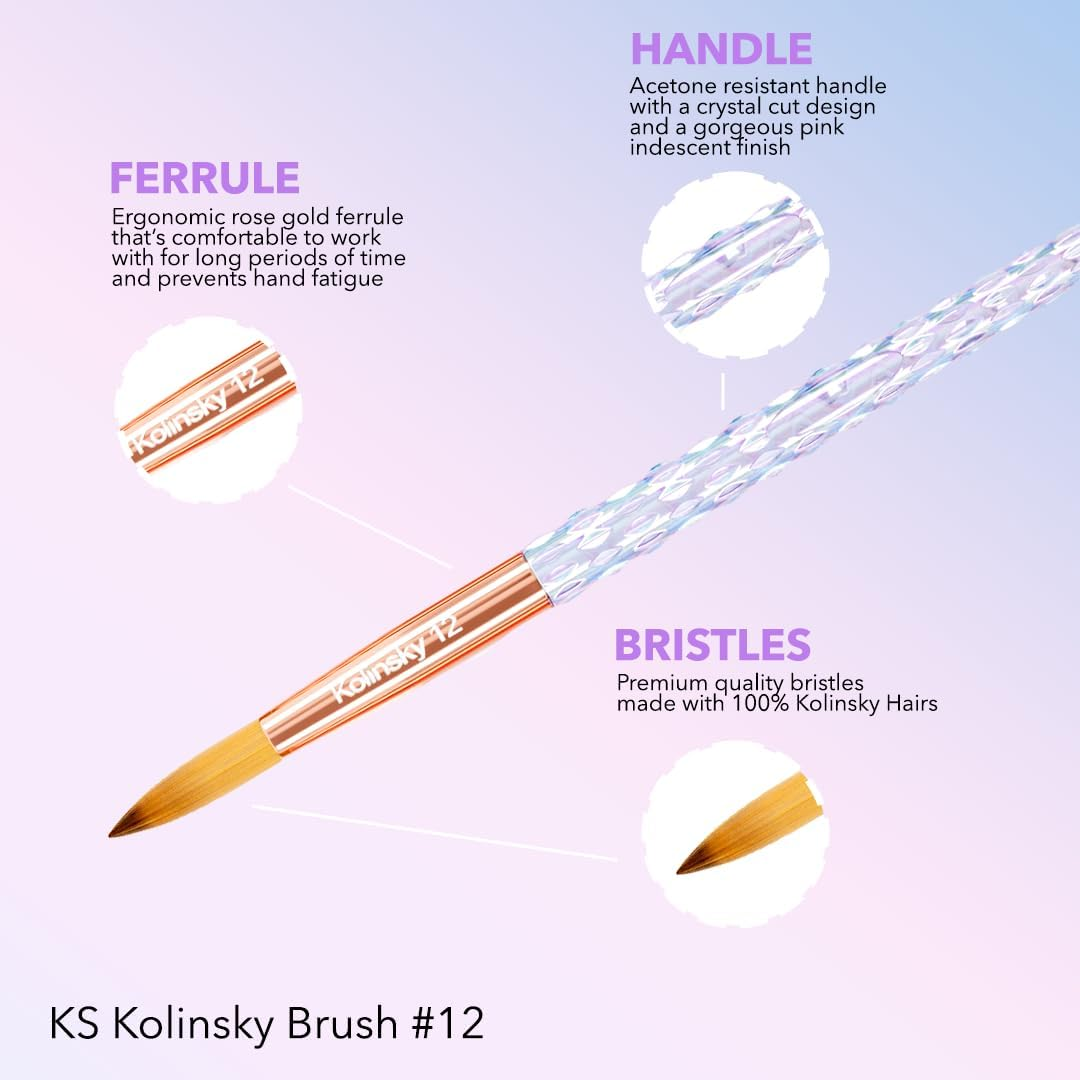 Kiara Sky Acrylic Brush #10 - Clear | 100% Pure Kolinsky | Crystal Cut Handle and Acetone Resistant image number 4