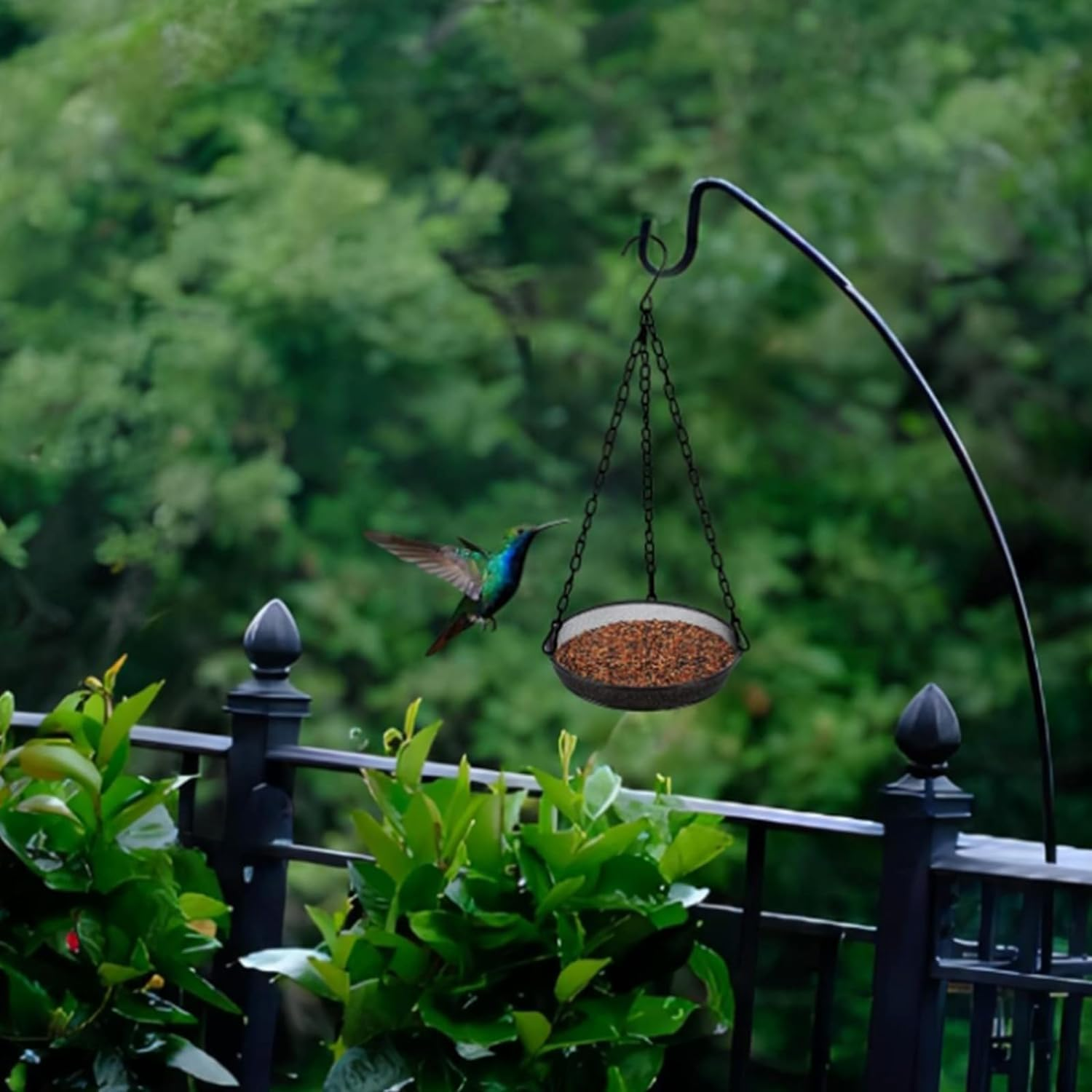 WADY 1Pcs Hanging Bird Feeder, Bird Feeder Hanging for Garden Yard outside Hanging Bird Feeder Tray Metal Mesh Platform Feeders for Birds Outdoor Garden Decoration (Black) image number 6