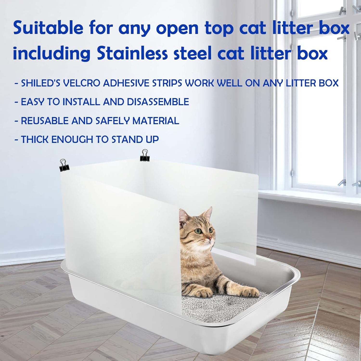 3 Pack Large Size Cat Litter Box Pee Shields, Easy Cleaning Frosted High Side Litter Box Splash Guard Cat Pee Shields for Open Top Litter Pan image number 2