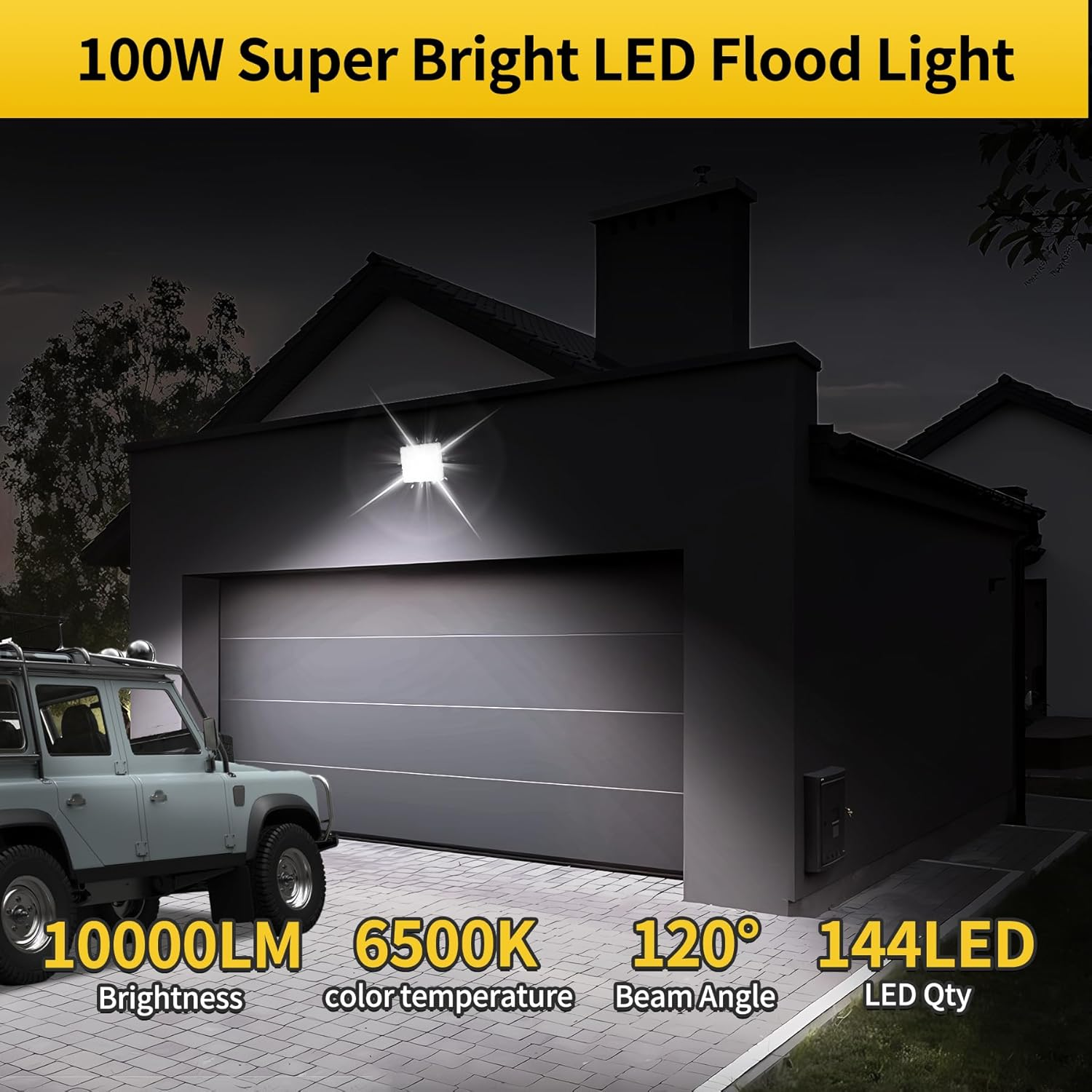 MEEKBOS 100W LED Flood Lights Outdoor, 10000LM Bright 6500K Daylight White, IP66 Waterproof Exterior Security Lights for Yard, Garage, Backyard, Driveway image number 6