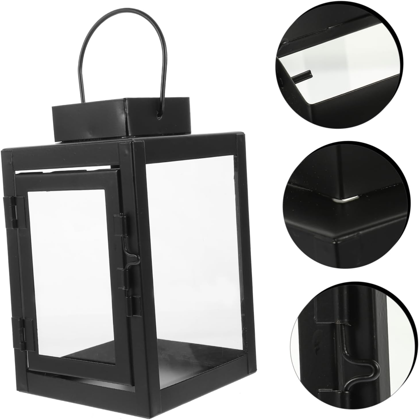 HOLIDYOYO Black Square Candle Lanterns Vintage Metal Hanging Lanterns Retro Paint for Patio Wedding Party Desktop Decor 10 * 16.5Cm image number 4