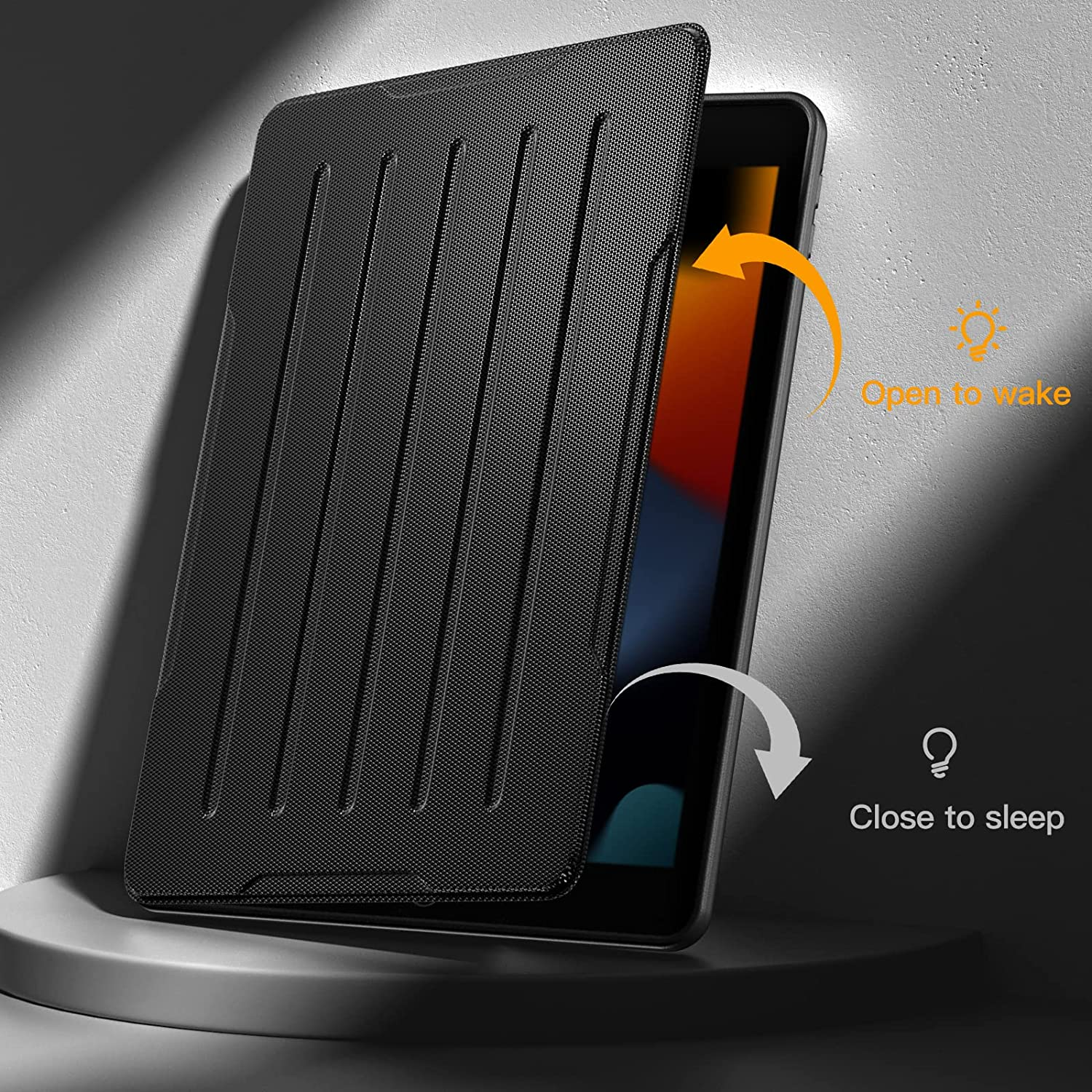 Witzon Ipad 9Th Generation Cover, Ipad Case 10.2 Inch 2021/2020/2019 with Pencil Holder, PU Leather Auto Wake/Sleep Shockproof Protective Smart Case for Apple Ipad 9Th/8Th/7Th Gen - Black(No Keyboard) image number 1