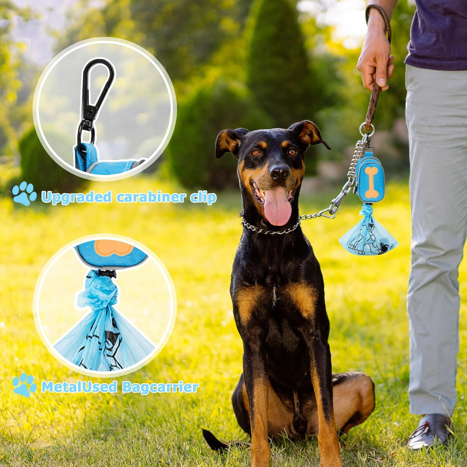 Dog Poop Bag Holder, Zipper Poop Bag with Cute Bone Pattern, Durable Washable Cloth Poop Bag Dispenser | Portable Dog Poo Bags Holder Leash for Walking, Travel & Biking image number 2