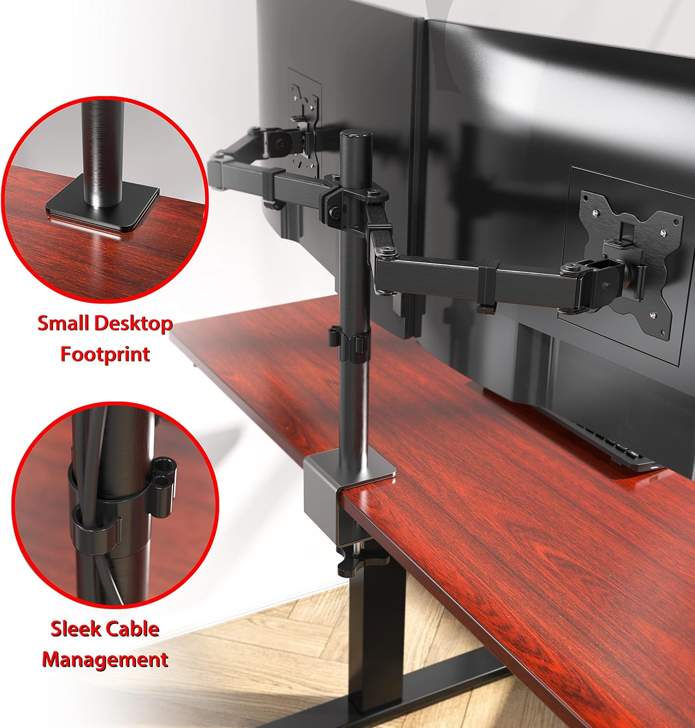 SHW Dual Monitor Arm Desk Mount with C-Clamp for 13 to 27'' Screen, VESA 75X75Mm or 100X100Mm, Black image number 1