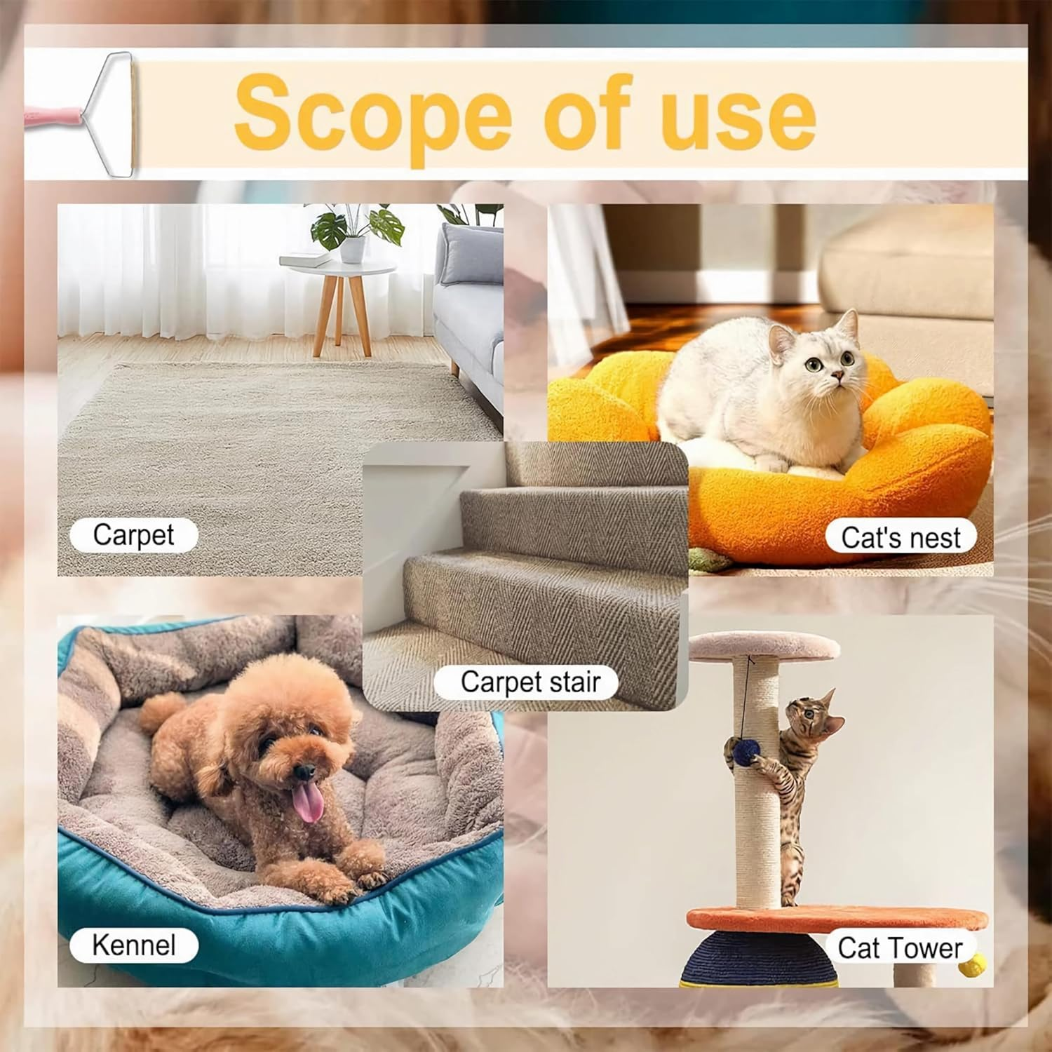 2Pack Pet Hair Removal Professional Tool Kit, Easy and Convenient Dog Hair Remover, Multi-Fabric Edge and Carpet Sofa Rake Scraper, Car Details Fur Condition Survival Toolkit, Easy for Every Hair image number 4