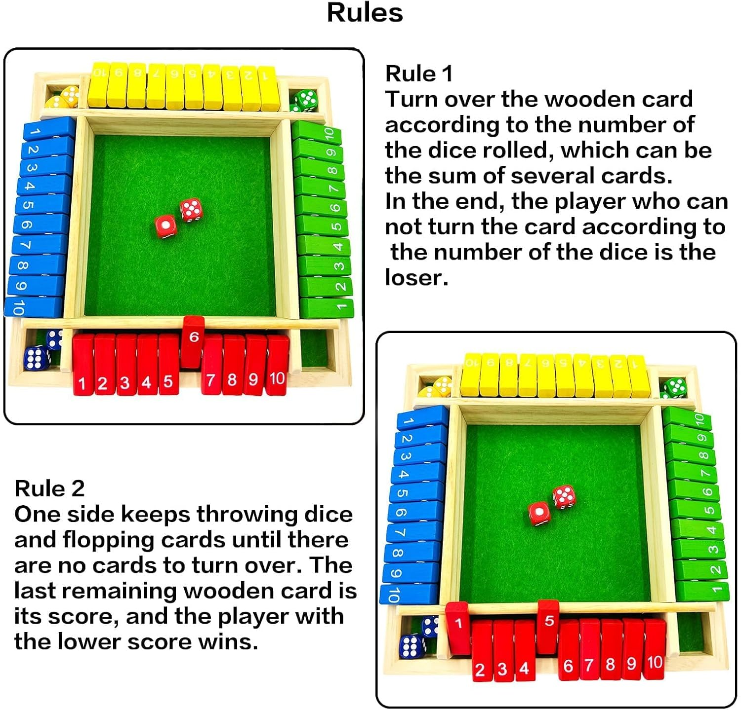 Shut the Box Dice Game 4 Players,8 Dice Games,Wooden Board Game,Educational Dice Game for Family Party Pub Bar Board Game