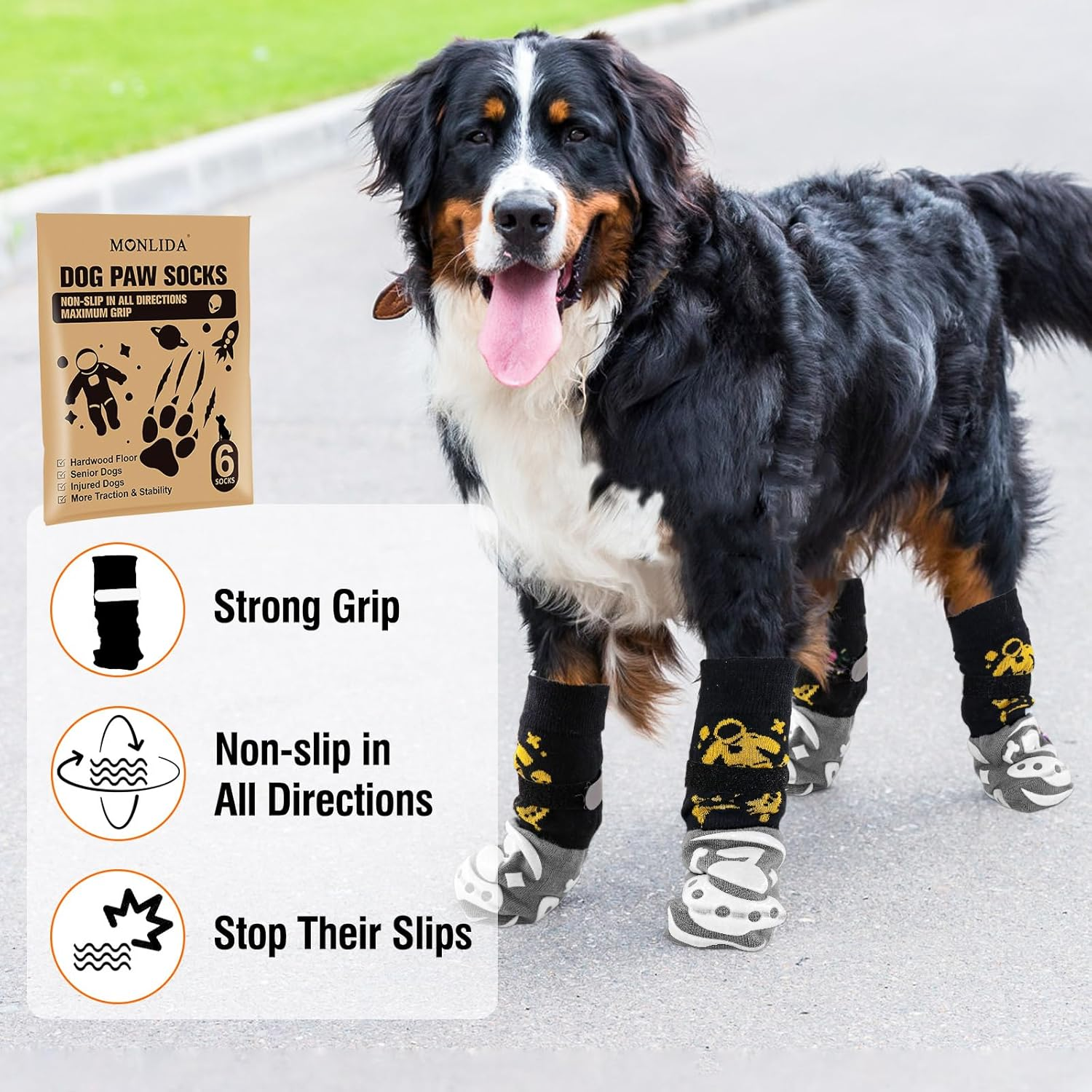 6 PCS anti Slip Dog Socks to Prevent Licking Paws,Dog Paw Protector with Double Sides Grips,Traction Control on Hardwood Floor for Puppy Small Medium Large Senior Dogs (S) image number 6