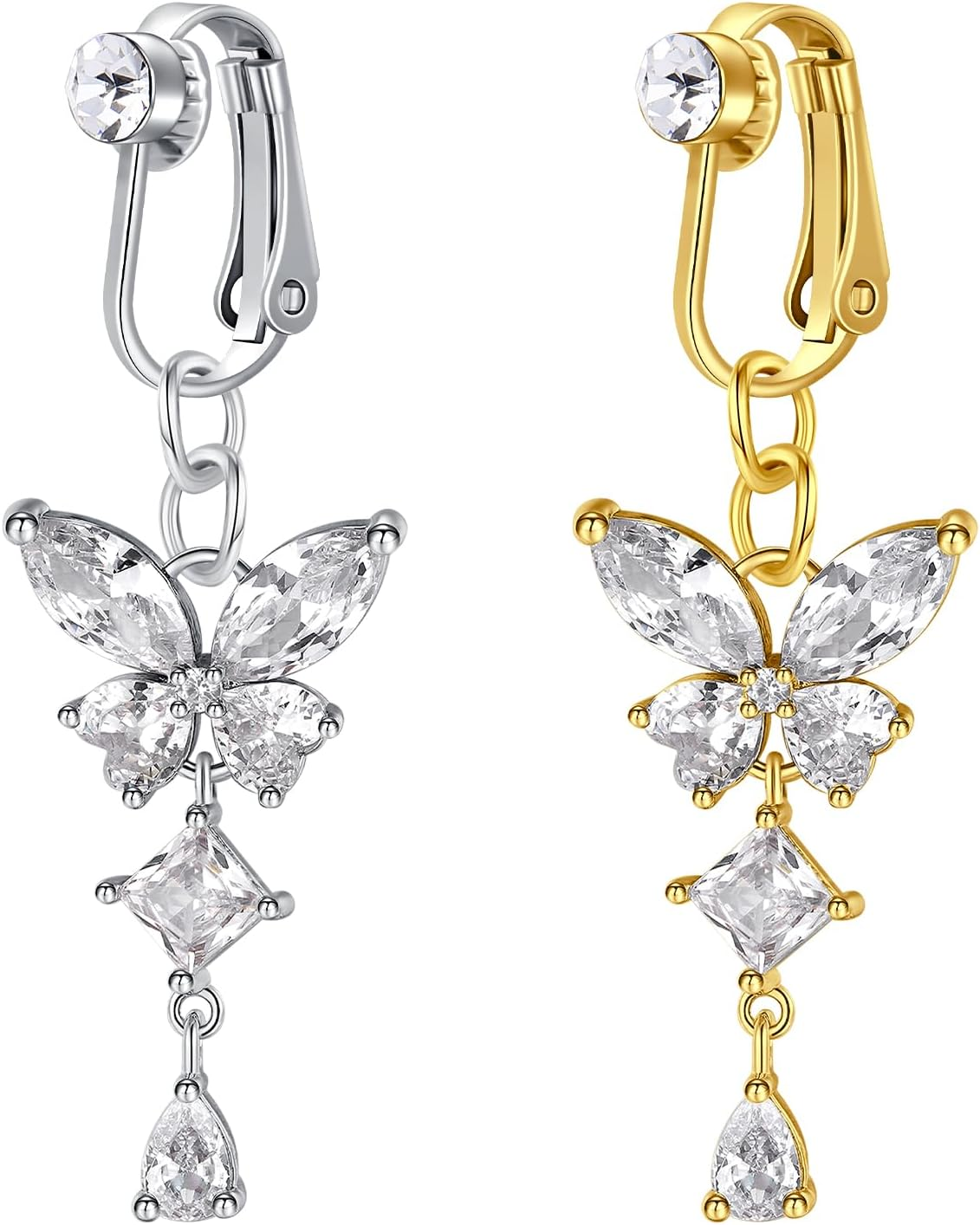 QWALIT Fake Belly Piercing Fake Belly Ring Fake Belly Button Piercing Fake Belly Button Ring Clip on Belly Button Rings Fake Belly Rings Clip on Belly Button Piercing Silver Gold