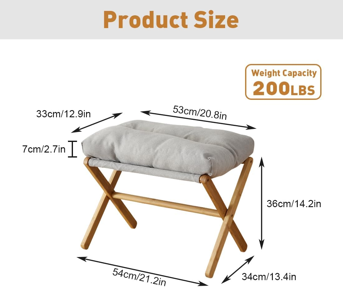 Huaniun Folding Foot Rest Cushion, Small Portable Bamboo Accent Ottoman, Footstool with Detachable Cotton Cushion Padded Comfort Foot Stool for Reading, Gaming, Office and Home image number 6