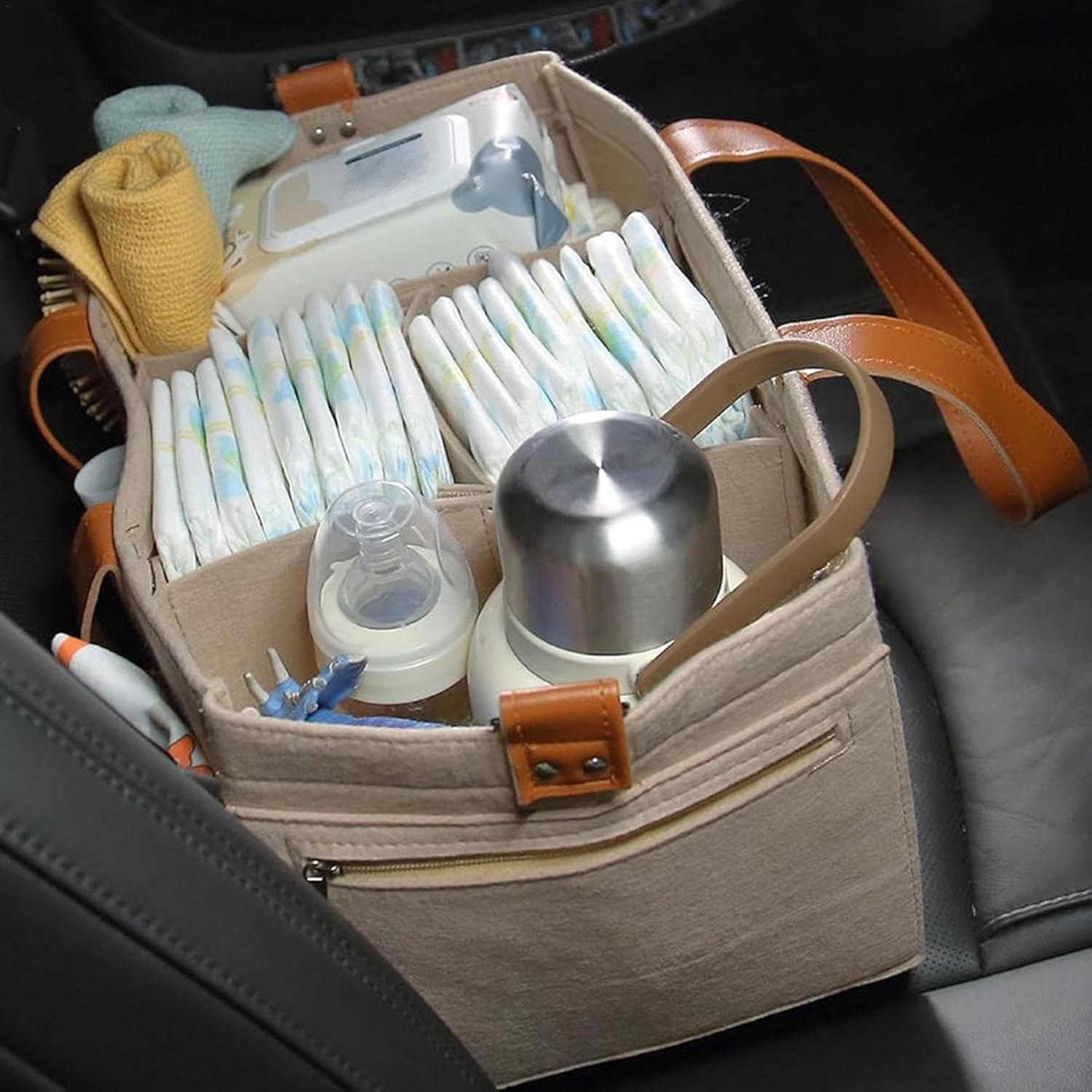 Diaper Bag,Felt Large Capacity Mom Bag Hand Bag | Mom Bag Hand Bag, Baby Travel Storage Bag, Travel Diaper Organizer Basket for Diapers image number 6