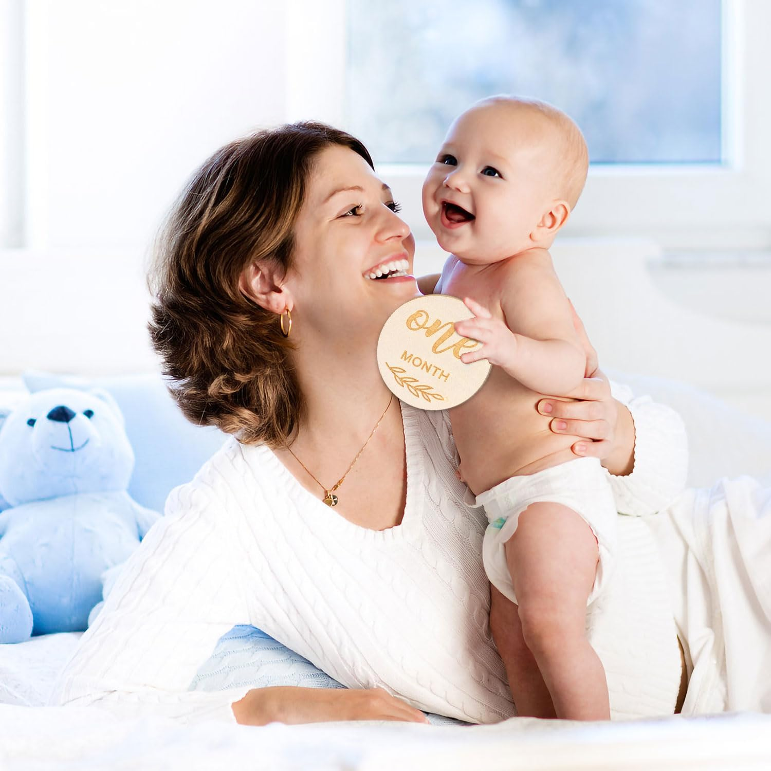 14Pcs Flower Baby Monthly Cards, 1-12 Months Baby Announcement Sign Hello World Newborn Sign for Milestone Wooden Discs Baby Monthly Card Sign for Boy and Girl Photography Props image number 3