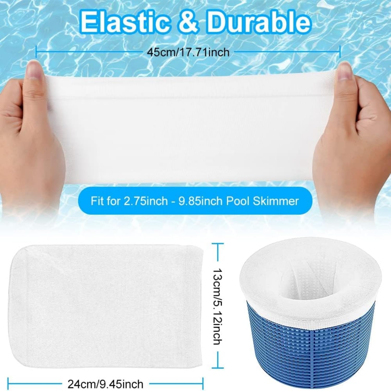MEZOKUCEL 30 Pcs Reusable Pool Skimmer Socks - Ultra Fine Mesh Filter Socks for Cleaning Debris and Leaves, Fits Skimmer Baskets (White) image number 4