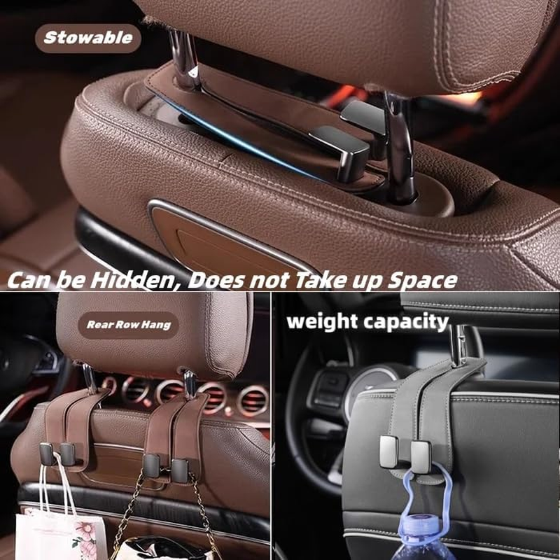 Car Seat Back Double Hook - Suede Hook, Upgraded 2 in 1 Purse Hook, Universal Hidden Multifunctional Headrest Hooks for Car, Home (Brown, 2Pcs) - Brown image number 5